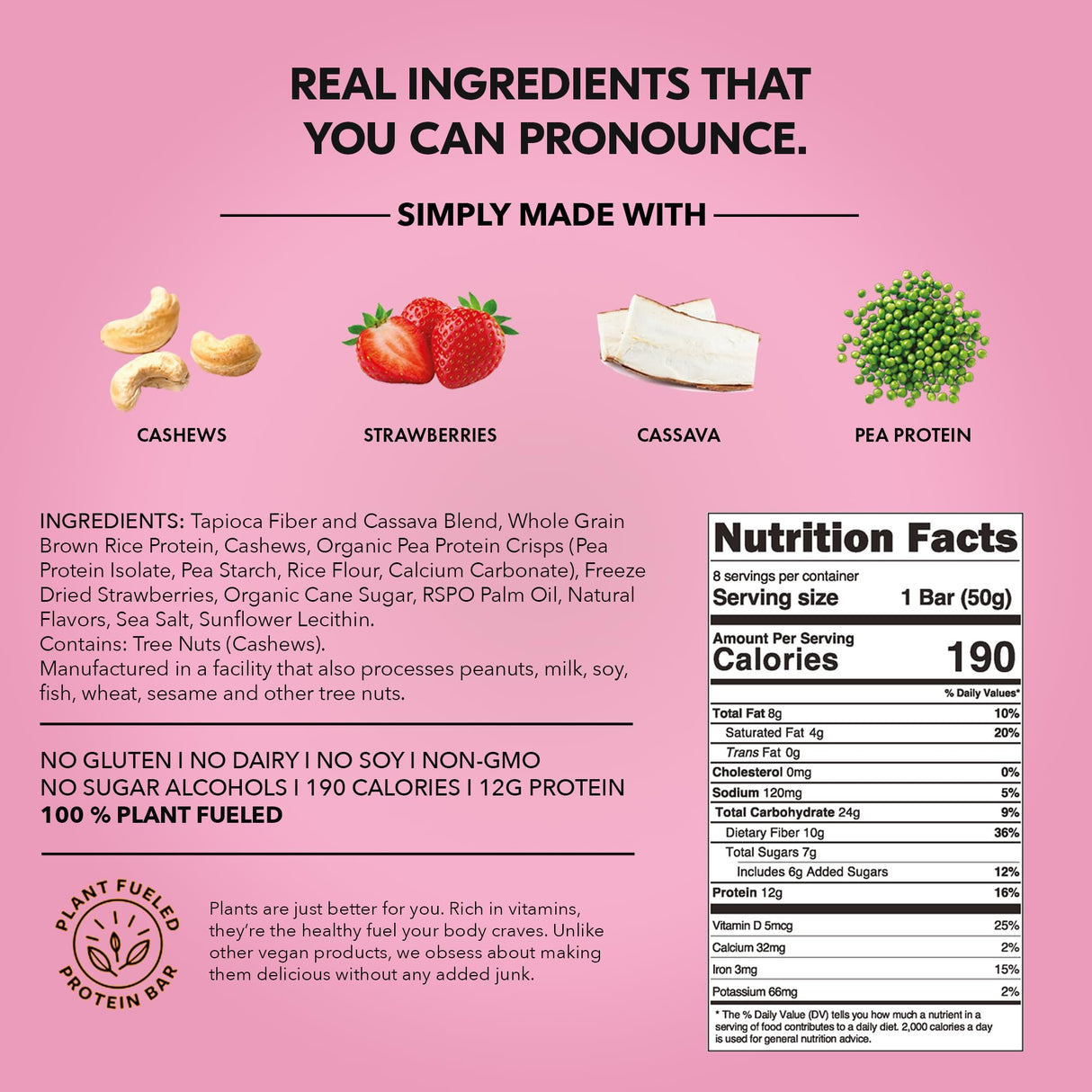 TRUBAR Vegan Protein Bar, Strawberry Shorty Got Cake, Gluten Free, Plant Based Protein, Dairy Free, Non GMO, Soy Free, No Sugar Alcohols, 12G Protein, 12G Fiber, 23G Carb, On the Go Snack Bars, 12 CT