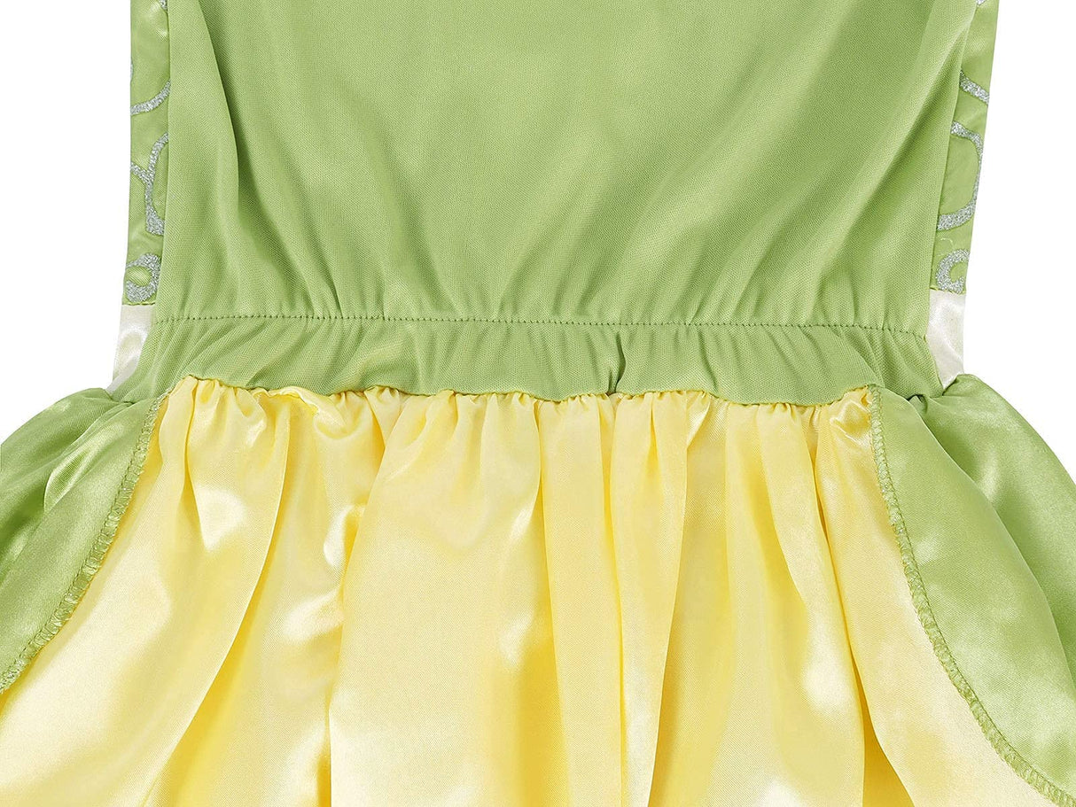 WonderBabe Green Fairy Tale Princess Dress Fancy Birthday Party Dresses Halloween Christmas Party Dress up Role Play Dresses Luxury Outfit Green Size 5T 6T Age 5-6 Years