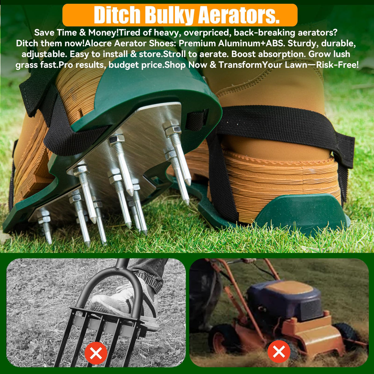 Lawn Aerator Shoes with 3/4" Metal Spikes, Soil Aeration Tool for Yard