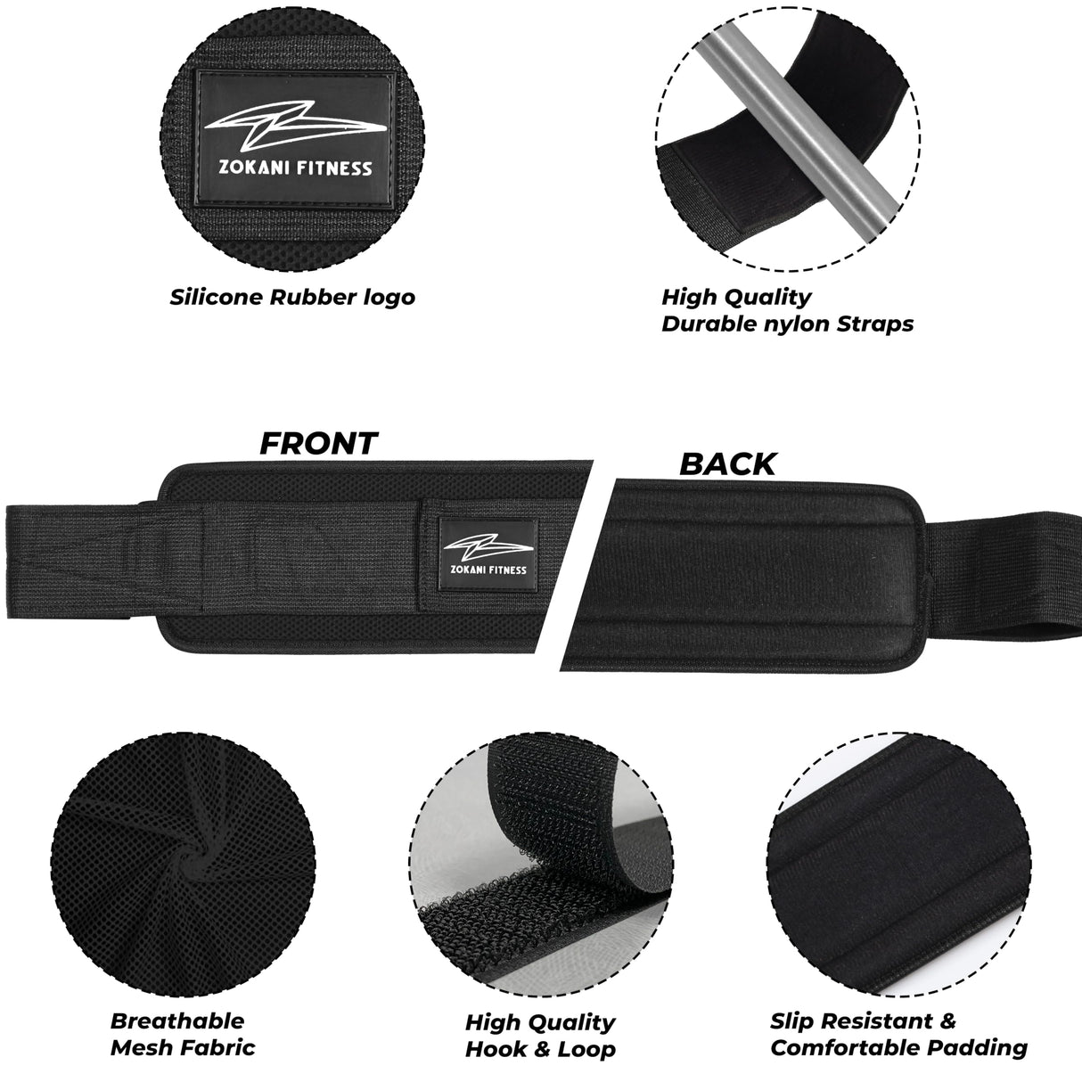 Zokani Fitness Hip Thrust Belt - Heavy duty, Comfortable, Adjustable Glute Trainer with Anti-Slip Pads. Ideal for Home Workouts with Dumbbells, Kettlebells, Plates. Extra Padding for Gym and Home Fitness hold up to 600 lbs - Black