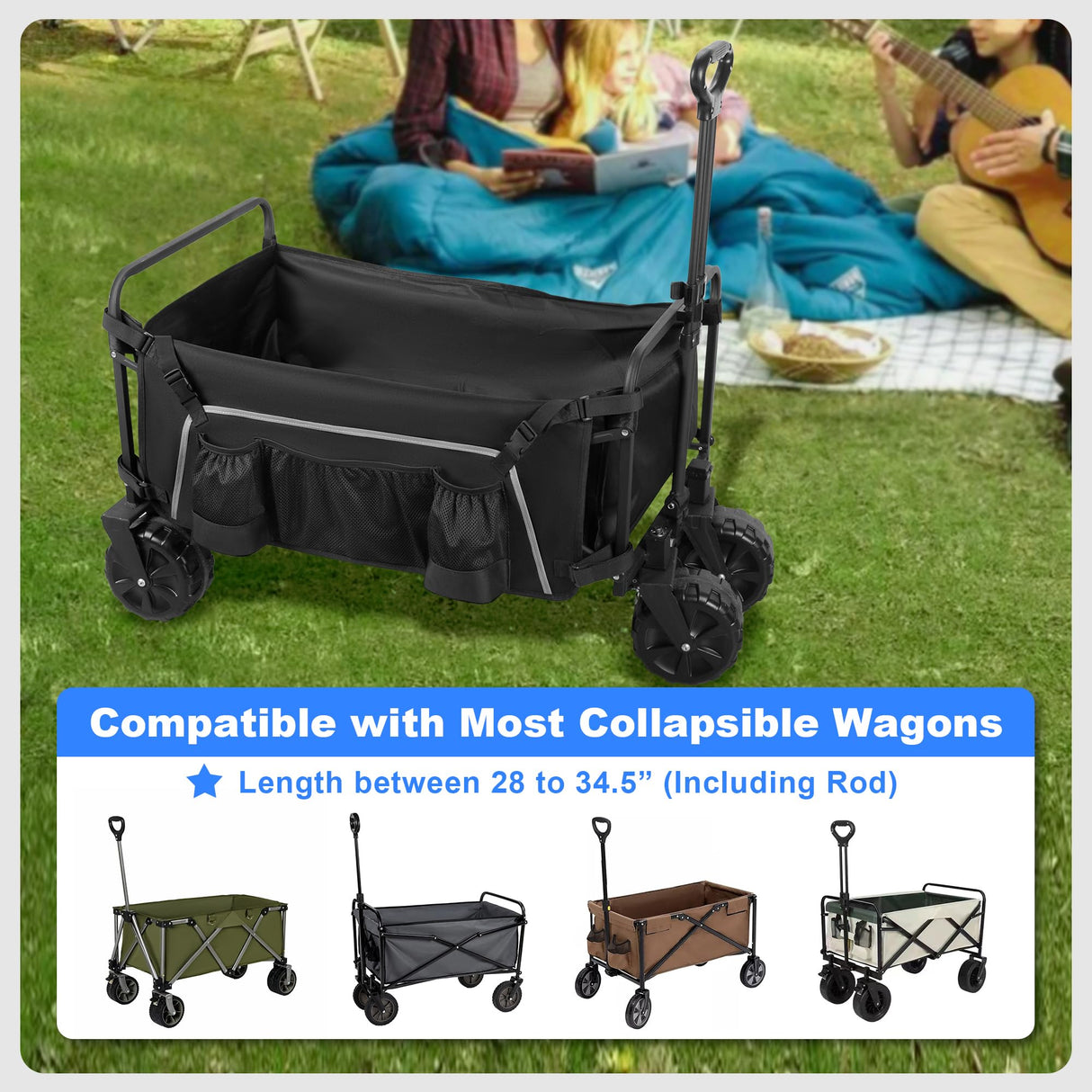 Collapsible Wagon Side Pocket, Folding Wagon Cart Storage Bag