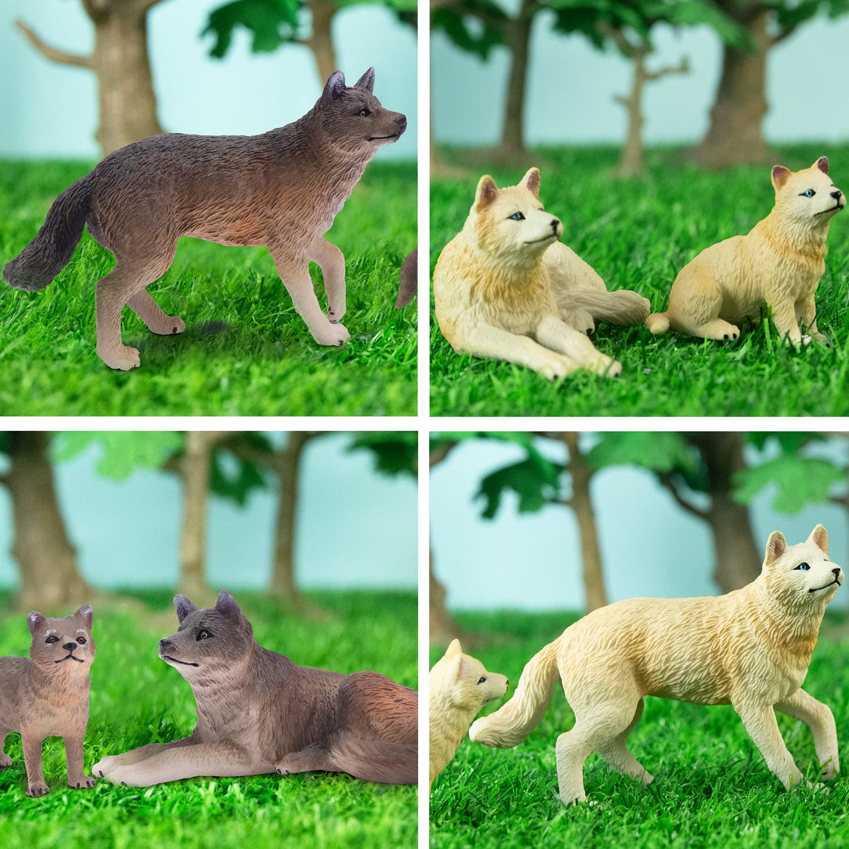 Toymany 8PCS Wolf Figures Forest Animals Toy Figurines - Realistic Jungle Zoo Animal Figurines,Educational Toy Cake Toppers Christmas Birthday Gift for Kids Boys Girls