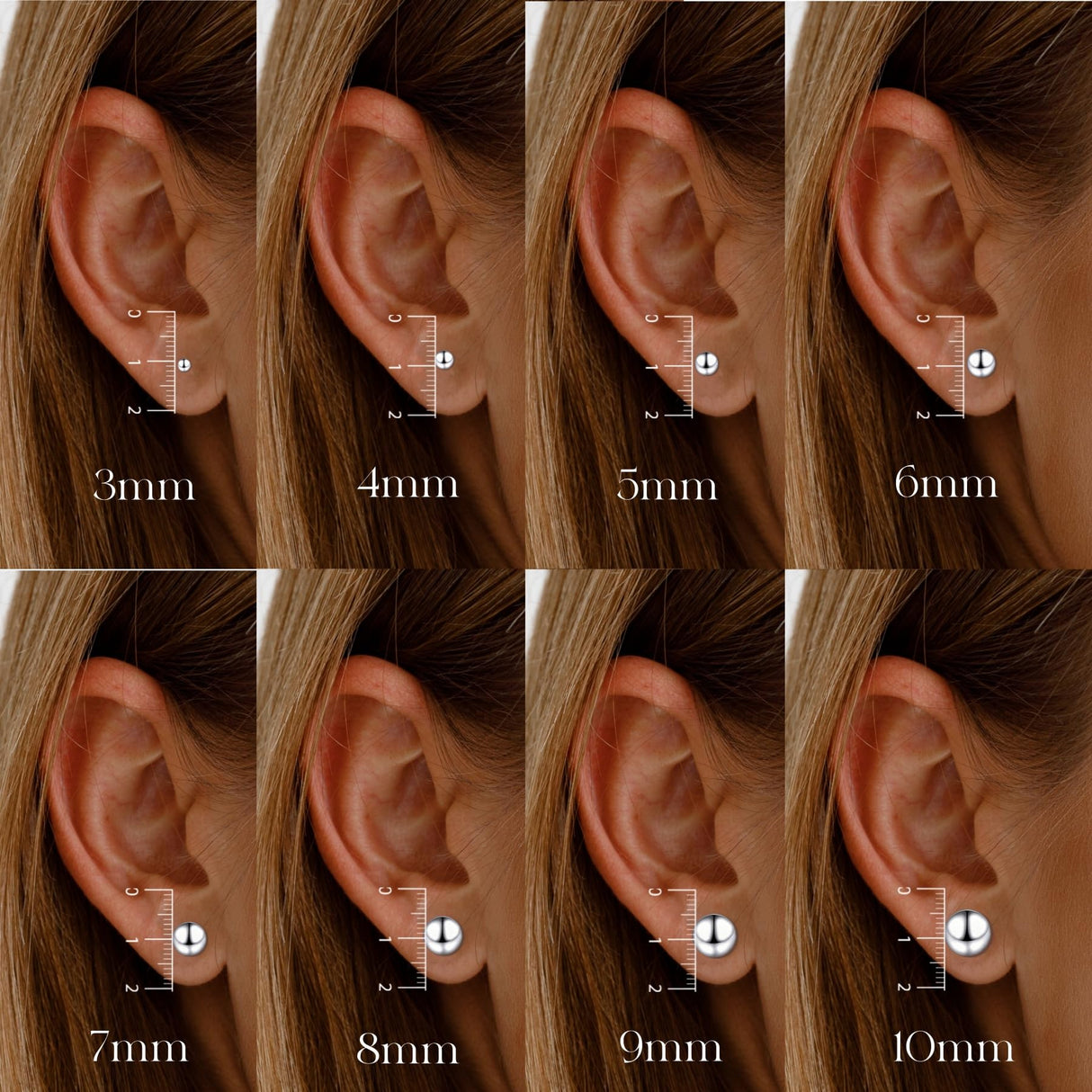 EVERU 3-10mm 925 Sterling Silver Classic Round Ball Stud Earring(10mm)