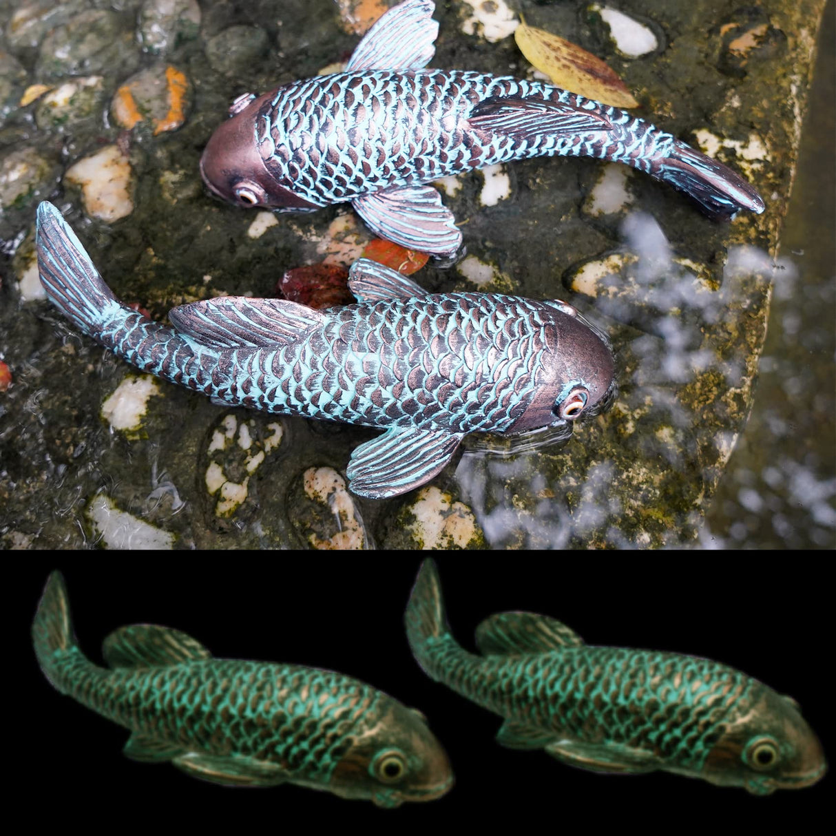 Tooyuart Garden Sculptures & Statues,Koi Fish Decor,Garden Fish Art,Set of 2 Antique Koi Fish Yard Art Decor for Outdoors,Patio,Yard,Lawn,Pond,Home Decoration (Bronz)
