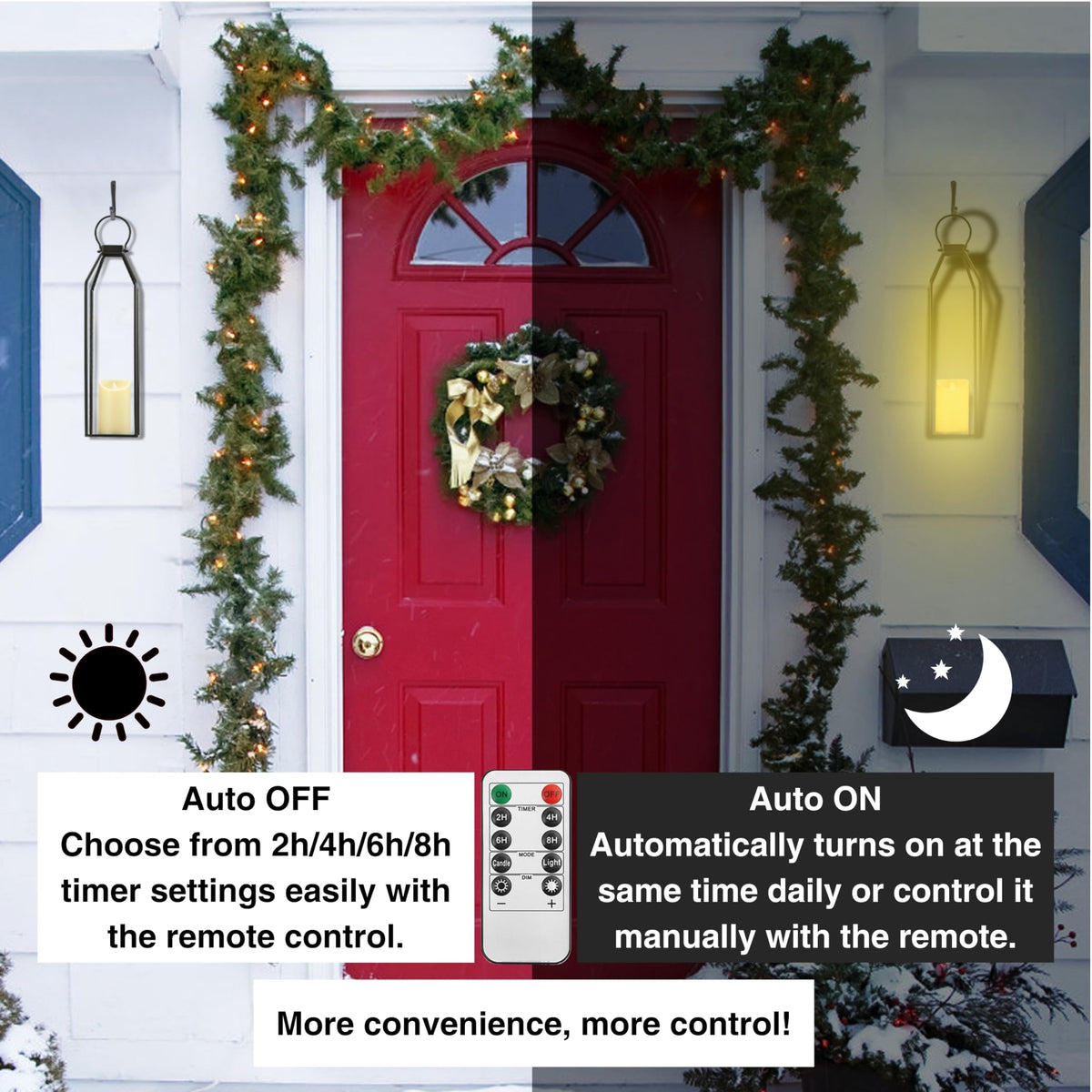 Perfnique Modern Farmhouse Lantern Decor, 15'' 13'' Set of 2 Black Metal Lantern, 2 LED 6hr Timer Flameless Candles & Remote Timer, Lanterns Decorative for Outdoor, Home, Indoor, Patio, Christmas
