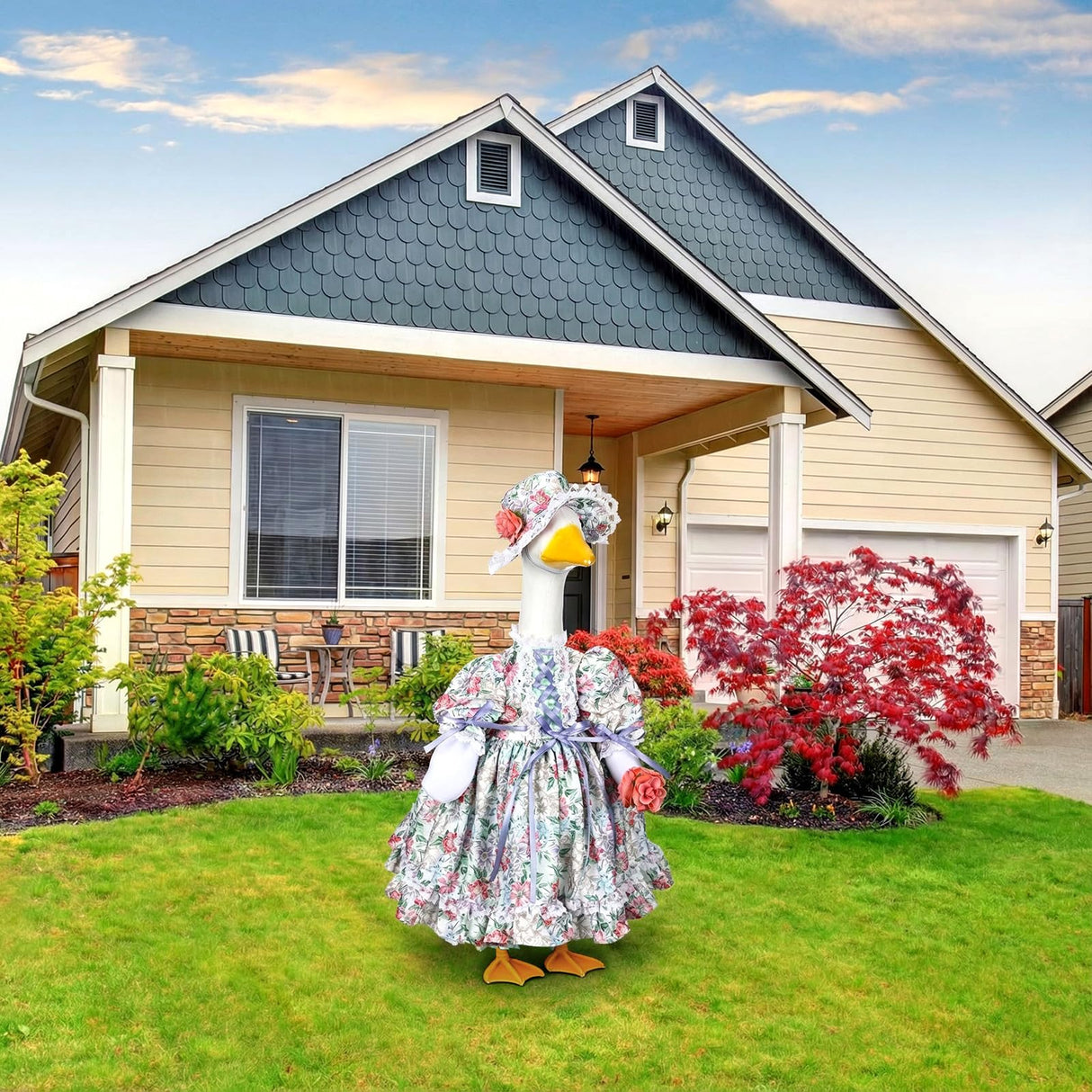 Suzile Porch Goose Outfit Set Spring Flower Lolita Dress Hat Clothes for 23'' Porch Goose Plastic Cement Statue Costume for Spring Easter Primitive Rustic Summer Outdoor Patio Yard Lawn Decor