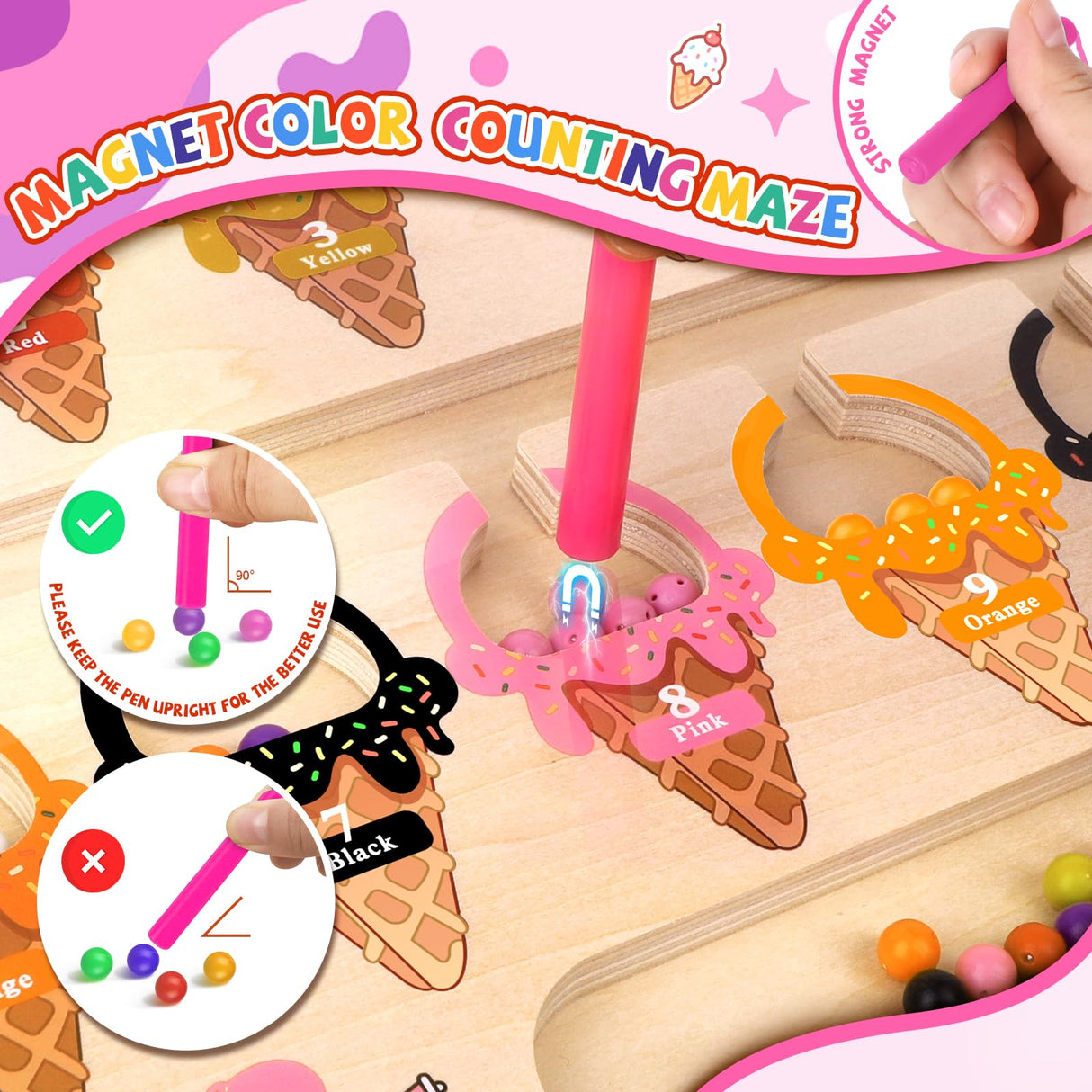 wakeInsa Magnetic Color and Number Maze,Montessori Toy for 2-5 Years Old Girls,Wooden Magnet Balls Puzzles,Toddler Busy Board Game,Preschool Learning Activities,Christmas & Birthday Gift for Kids