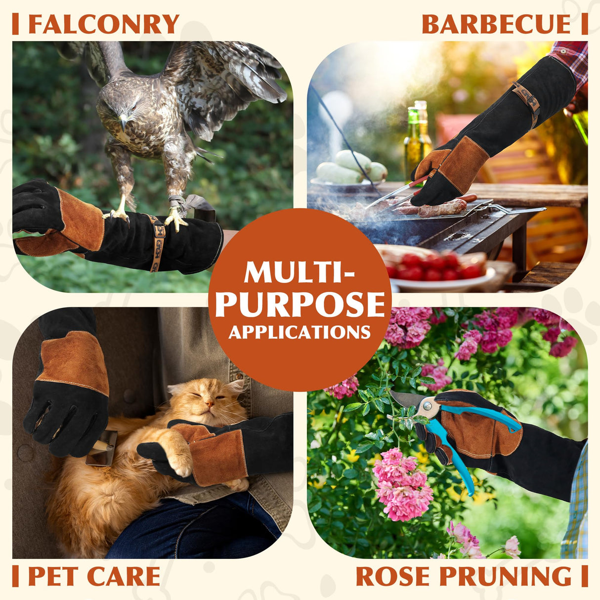 HANDLANDY Animal Handling Gloves, 24 Inches Bite-Proof, Scratch-Resistant, Pet Gloves for Dogs, Cats, Falconry, Gardening (Black Brown)