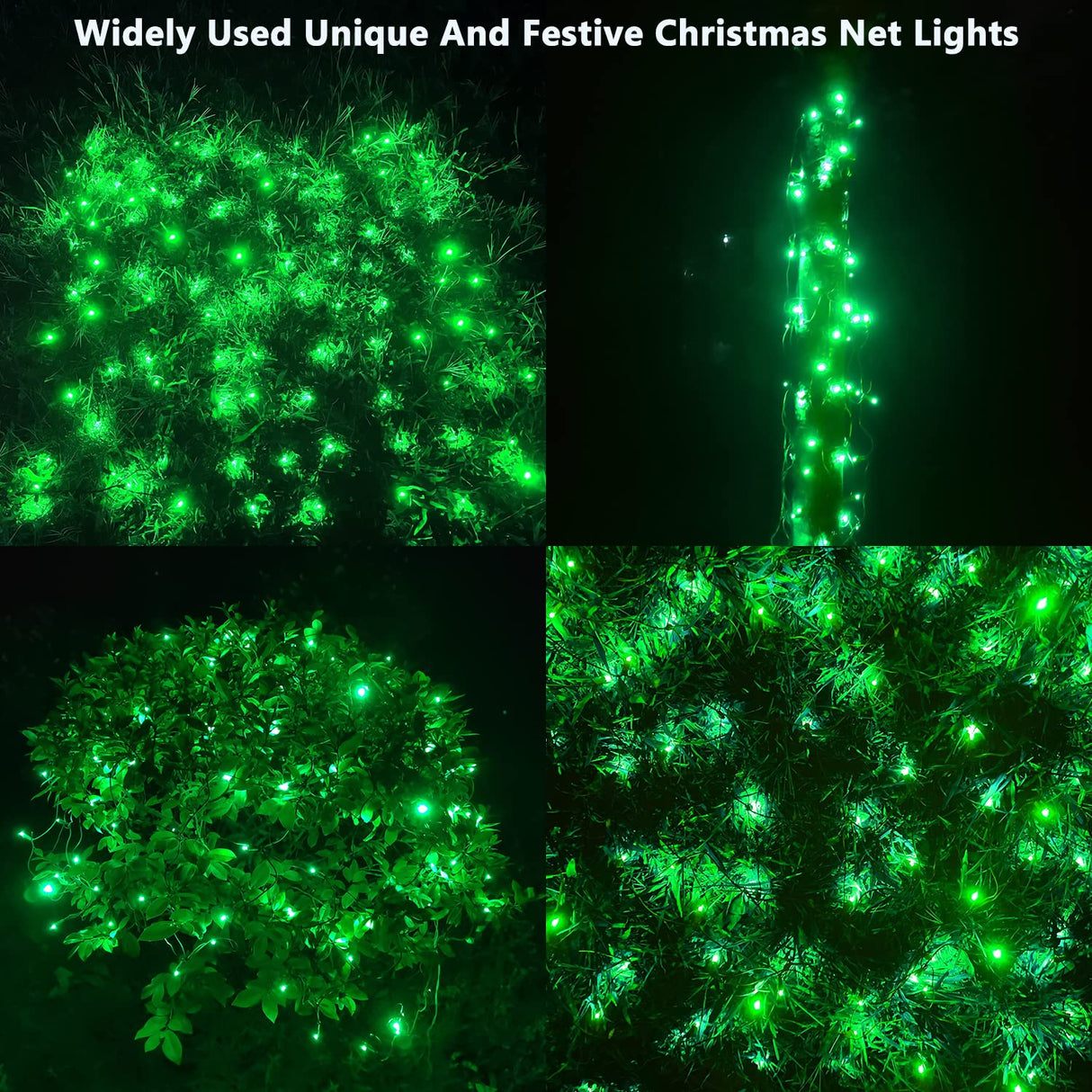 HISHINY Christmas Net Lights Outdoor, 5ftx5ft 100LED Green Wire, Connectable Bush Mesh Net Lights String for Christmas,St Patricks Party,Shrub,Yard,Tree (Green)