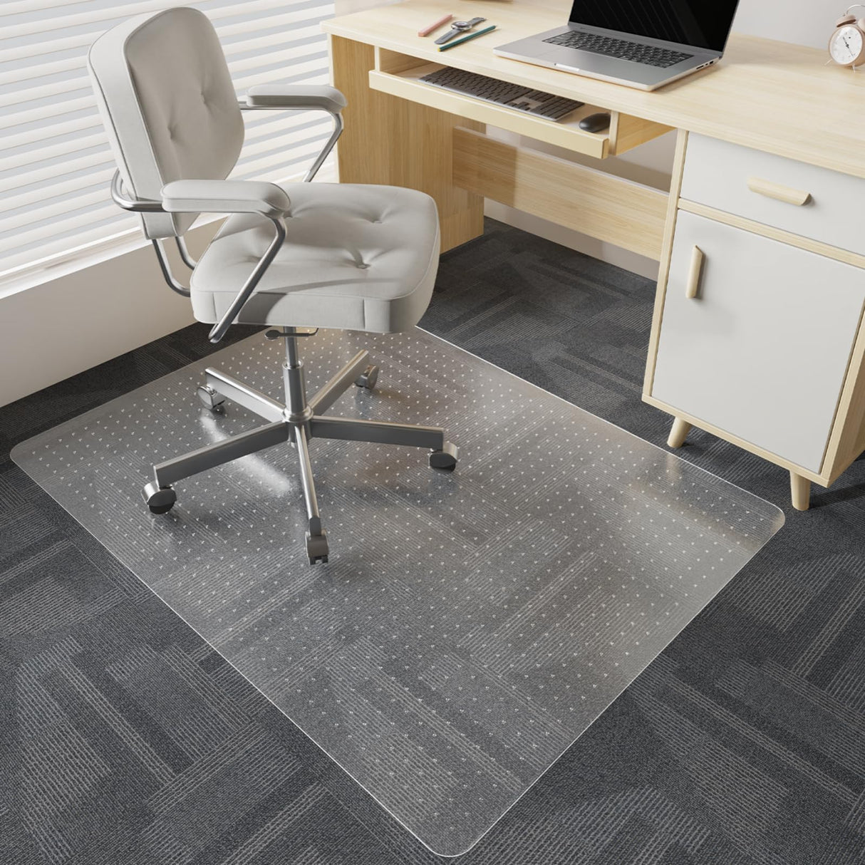 Clear Chair Mat for Carpet, tixpol 60"x46" Large Chair Mat for Carpeted Floors, Non-Slip Carpet Protector Mat with Grips, Heavy-Duty Rolling Under Desk Floor Mat for Home Office Use (Clear)