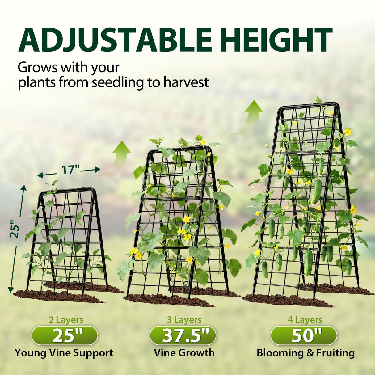Heavy Duty 2 Pack 50"x17" Adjustable A-Frame Trellis for Climbing Plants Outdoor, Metal Rust-Proof Garden Trellis, Dense Grid Climbing Frame Trellis for Raised Beds, Cucumber, Tomatoes Outdoor