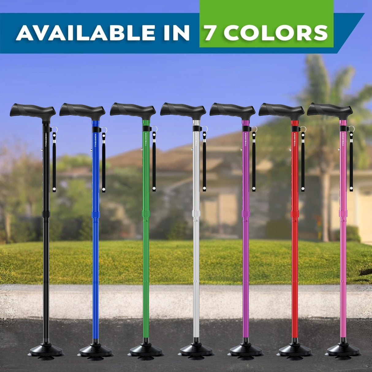 HONEYBULL Walking Cane for Men & Women Foldable, Adjustable, Heavy Duty, Free Standing, All Terrain, Collapsible Walking Sticks for Seniors & Adults (Red)