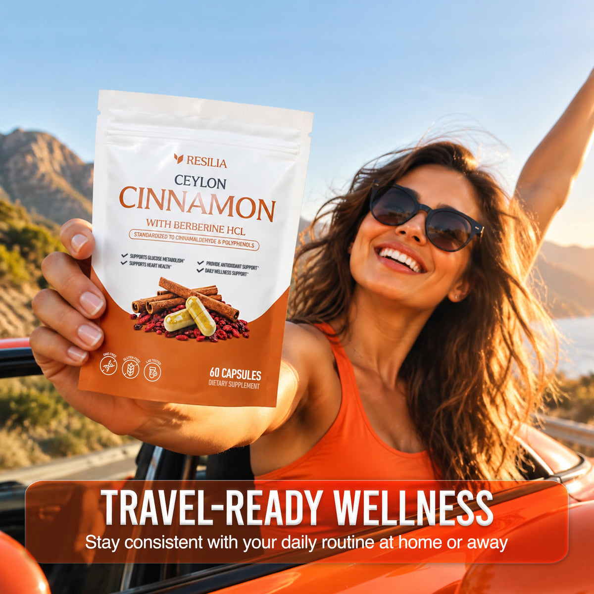 Resilia Ceylon Cinnamon Capsules with Berberine HCl, 60 Vegetable Capsules | 1,000 mg Cinnamon bark and 500 mg Berberine HCl per Two-Capsule Serving, 30-Day Supply