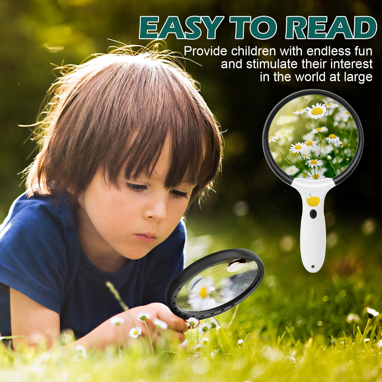 Large Magnifying Glass with Light, 10X 25X 45X Handheld Illuminated Magnifier with 3 Light Modes, 12 LED Lights, Storage Bag, Clean Cloth for Seniors Reading Coins Inspection (Black, Round)