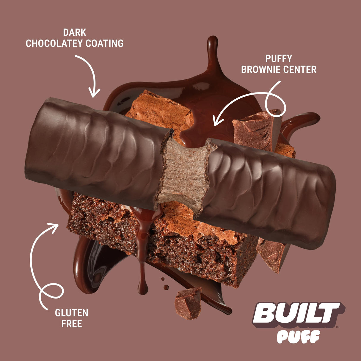 Built Bar, Puff Protein Bars, Brownie Batter Puff, 17g Protein Snacks, On-The-Go Bars, Only 140 Calories, 6g Sugar, Collagen, Gluten Free, 12 Count