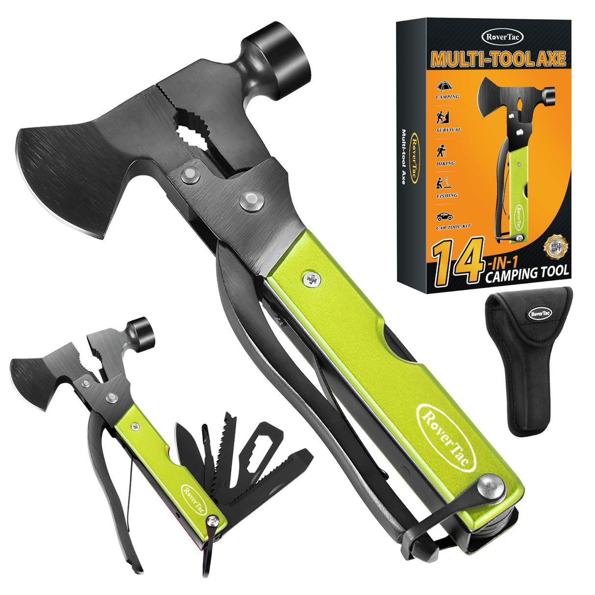 Christmas Gifts for Men Dad, RoverTac Multitool Axe for Mens Gifts, Gifts for Dad Husband Dad Boyfriend, Christmas Gifts Mens Stocking Stuffers-14 in 1 Multi Tool Axe Hatchet