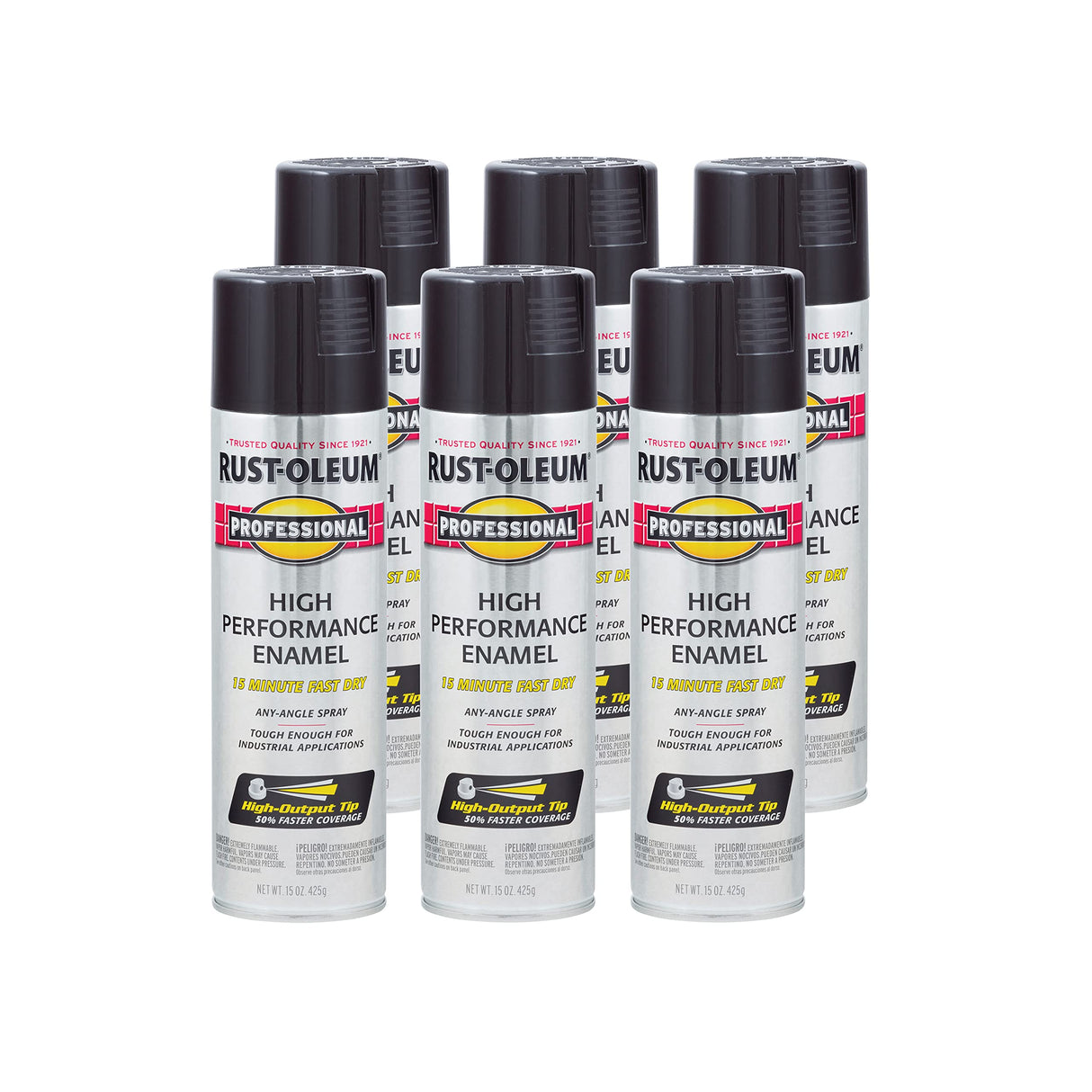 Rust-Oleum 7579838-6PK Professional High Performance Enamel Spray Paint, 15 oz, Gloss Black, 6 Pack