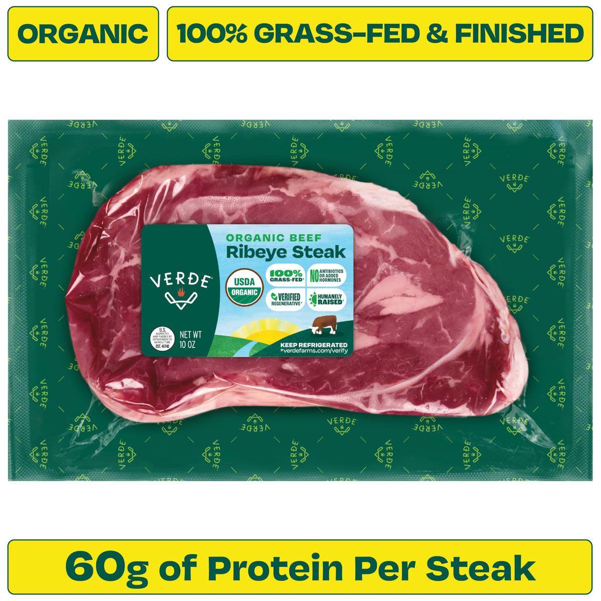 Verde Farms, Beef Ribeye Steak, Organic, Grass-Fed | 0.625 lbs.