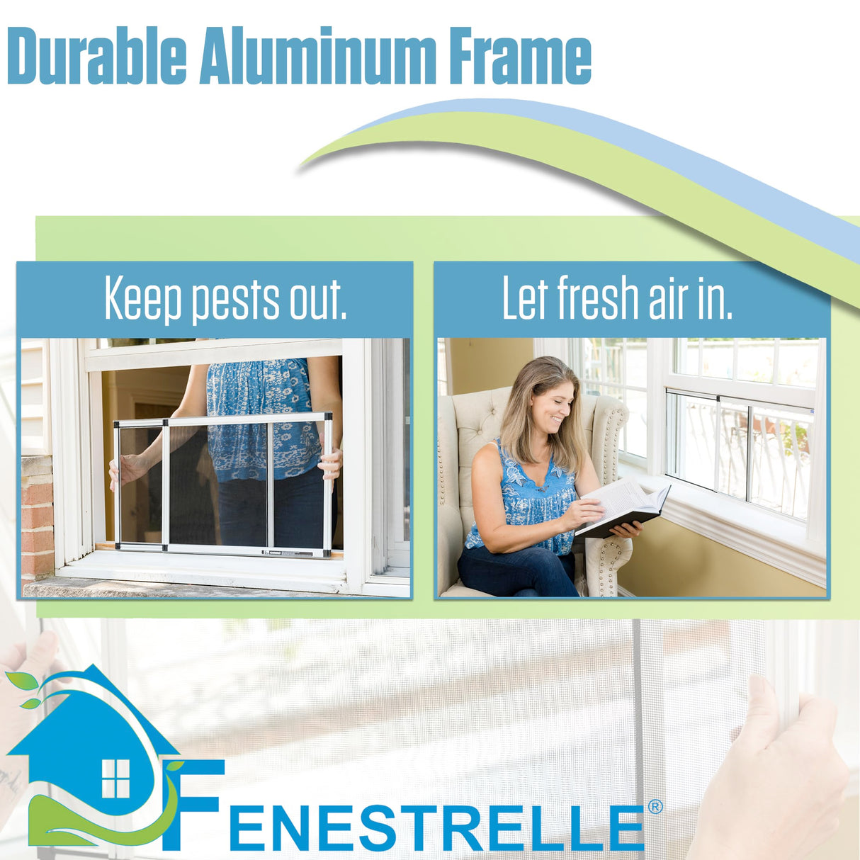 Fenestrelle Expandable Window Screen – 10″ H × 19″–36″ W Horizontal, 2‑Way Adjustable Window Screen with Flame Resistant Fiberglass Mesh, Pack of 2