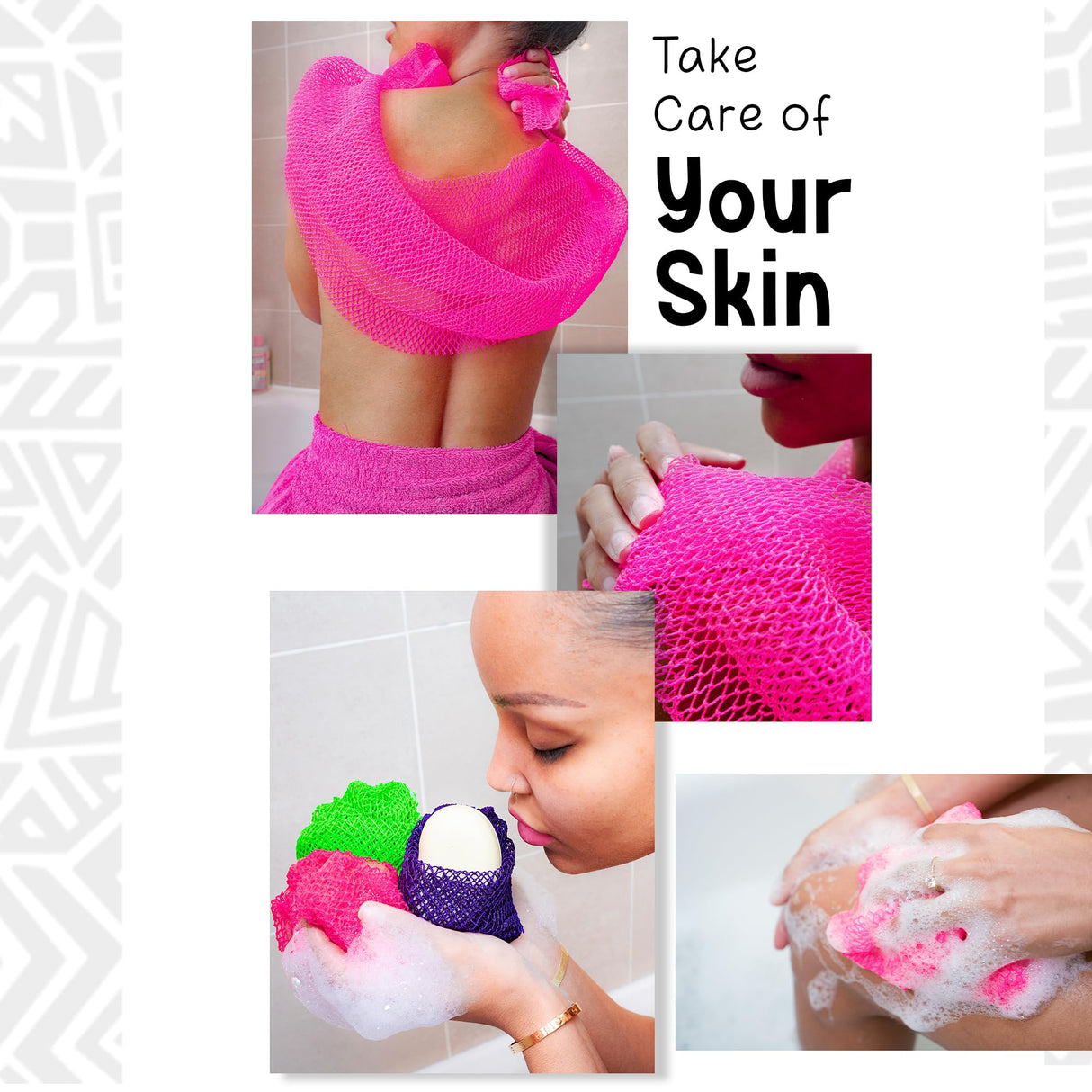 AFRIKI African Net Sponge, African Exfoliating Sponge, Black Owned, Exfoliating Washcloth, Body Exfoliator for Bath and Shower, Back Scrubber, Dead Skin Remover (Green, Purple, 1 Count (Pack of 2))