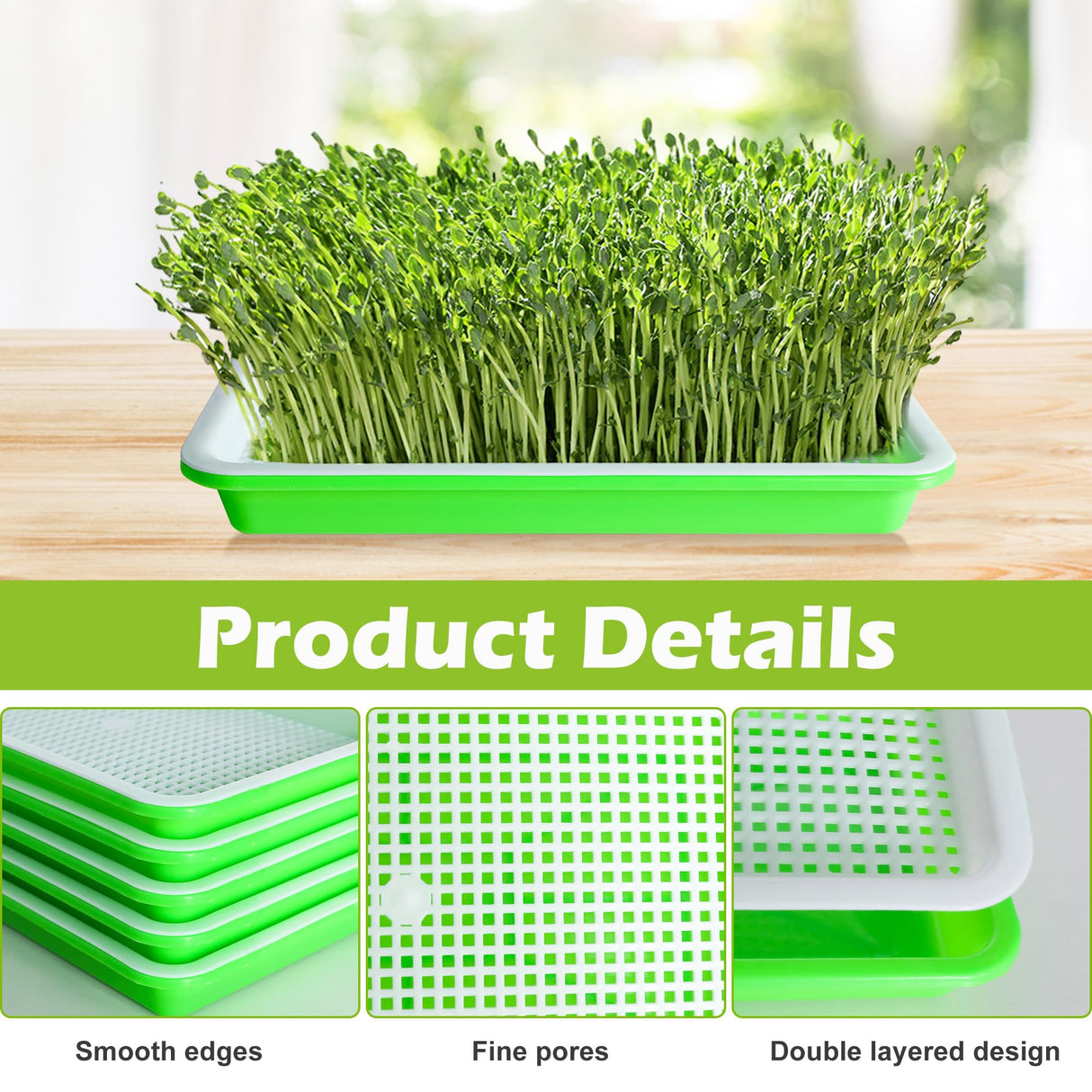 EBaokuup 10 Pack Seed Sprouter Tray with Drain Holes - BPA Free Seed Garden Plant Germination Propagation Trays, Soil-Free Wheatgrass Tray Sprouter Microgreens Growing Kit with Germinating Paper