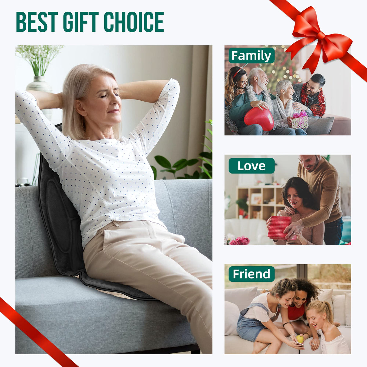 Snailax Memory Foam Vibration Back Massager with Heat, Massage Seat Cushion with 6 Vibrating Motors and 2 Heat Levels, Massage Chair Pad, Seat Massager for Home Office use