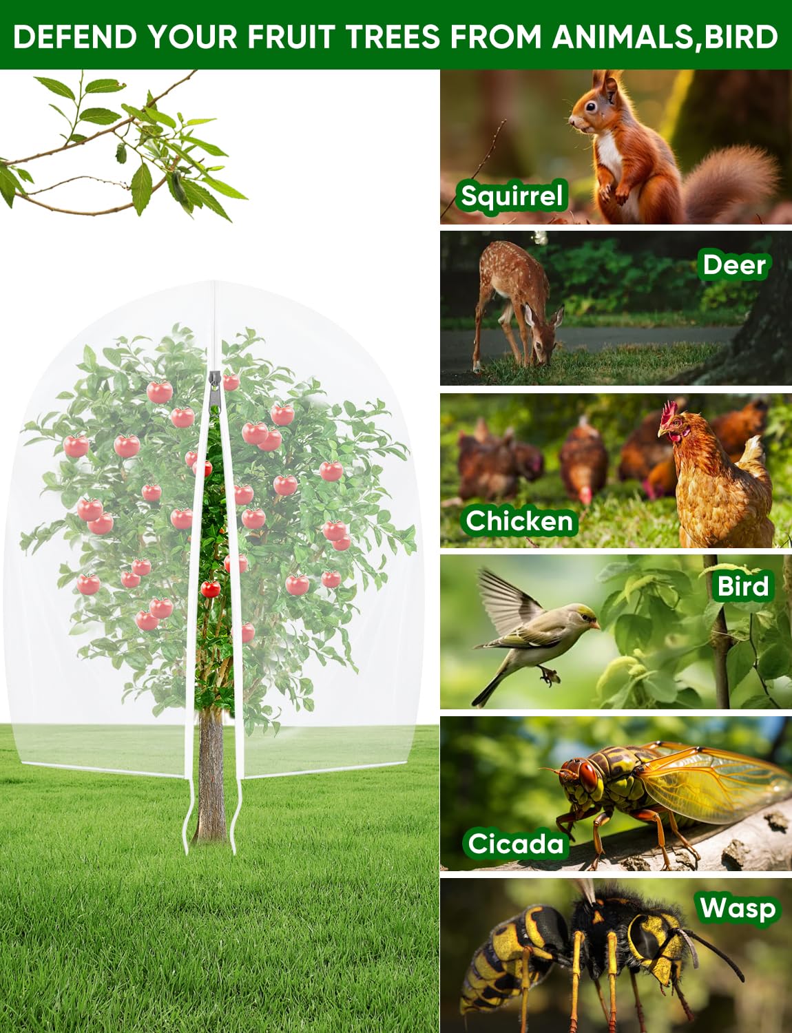 Fruit Tree Netting for Cicadas - with Zipper 4Pcs 5 x 4FT Garden Bird Netting for Blueberry Bushes with Drawstring,Insect Plant Protection Mesh Net Bags for Tomato,Cicada,Animals (4, 4 x 5 FT)