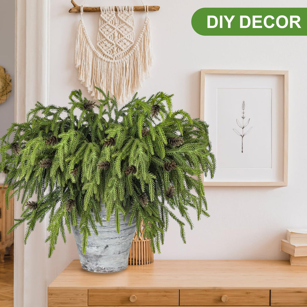 Artgar 12 Pcs Pine Branches - 18 Inch Artificial Green Pine Stem - Real Touch Christmas Greenery Pines Branches for DIY Flower Arrangement Home Indoor Christmas Decor