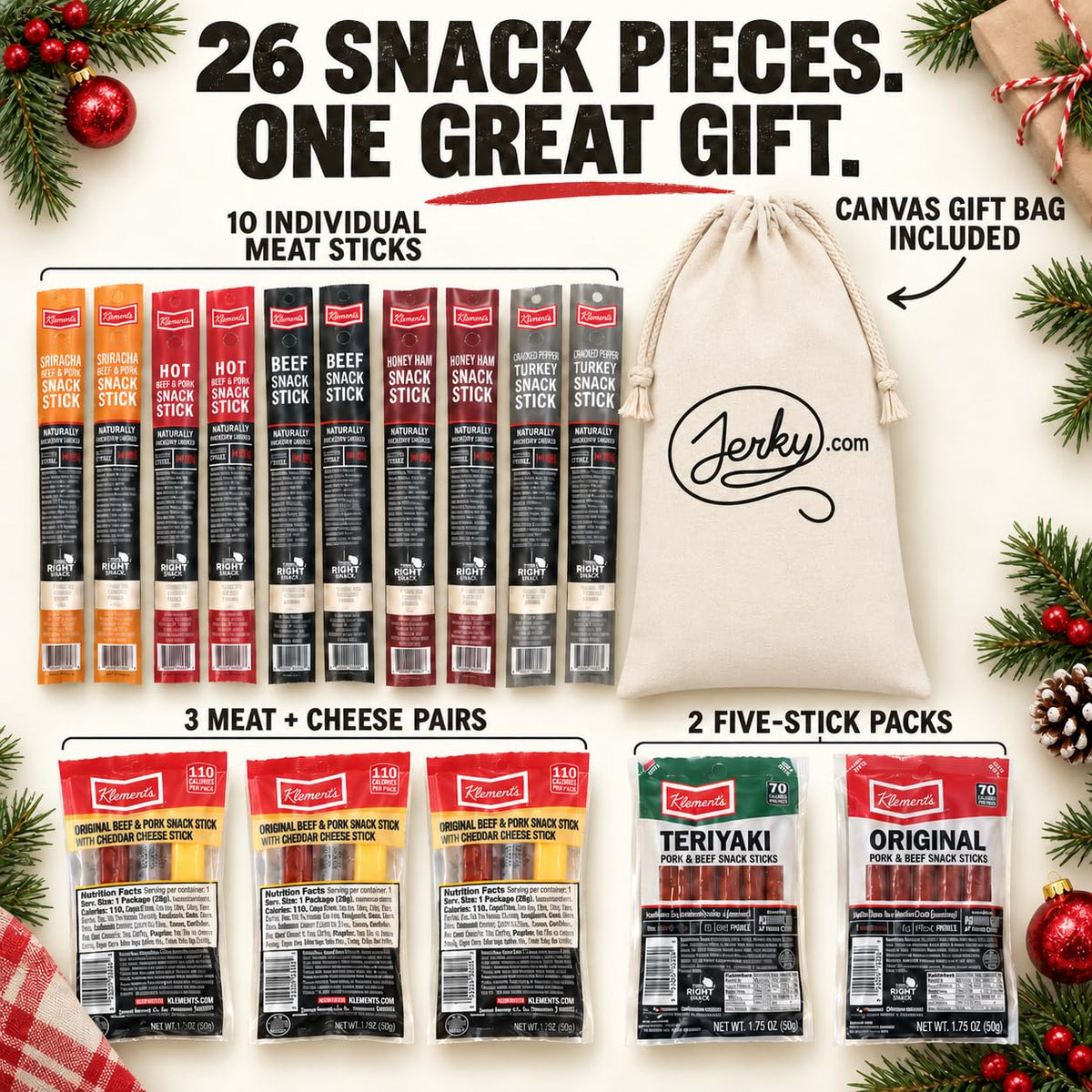 Jerky.com 26pc Meat Sticks Jerky Variety Pack - Beef Jerky Gifts for Men