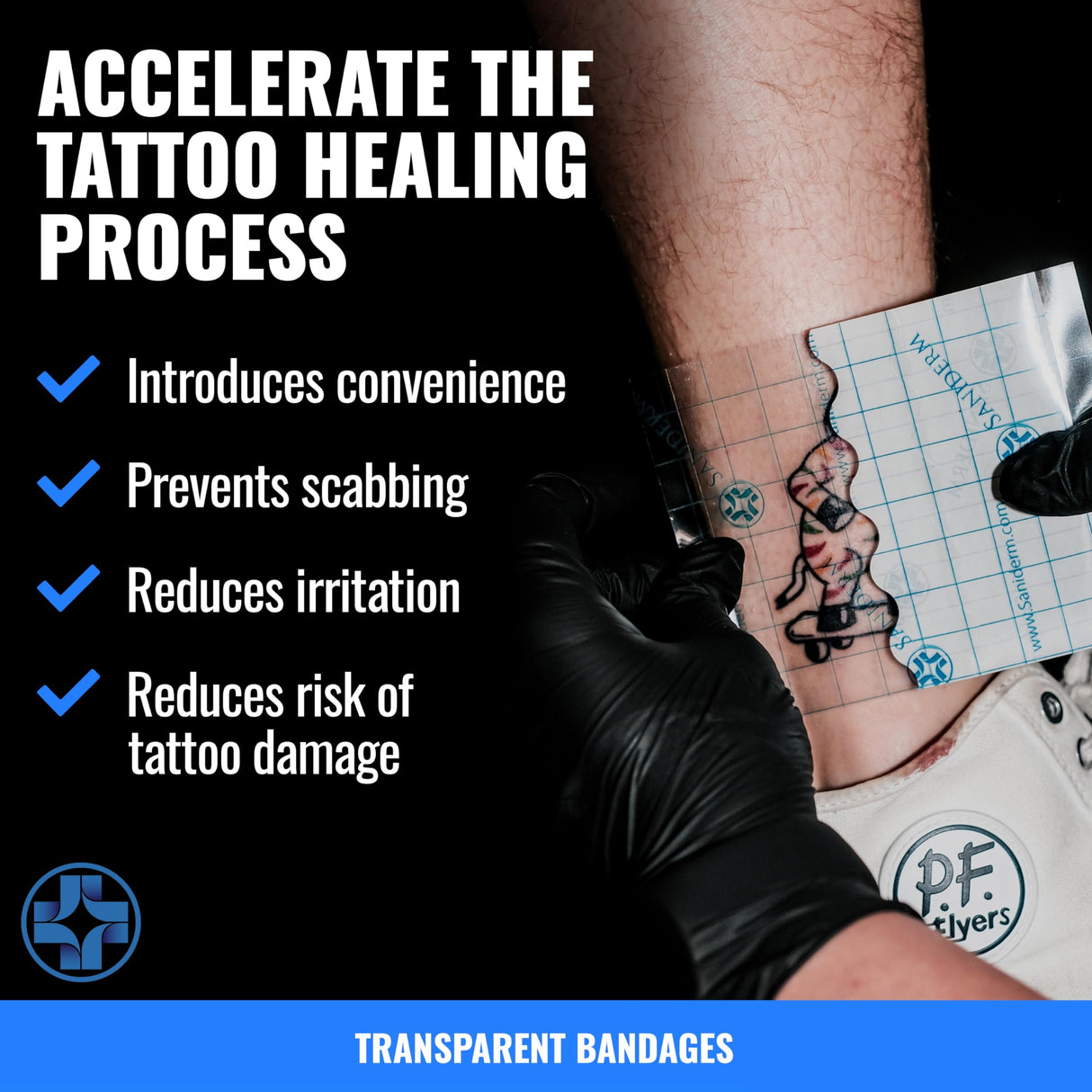 Saniderm Tattoo Aftercare Bandage 3 Sheets (Large Pack, 8 in x 10 in) – Convenient, Faster Tattoo Healing and Protection – Sterile, Waterproof, and Latex-Free