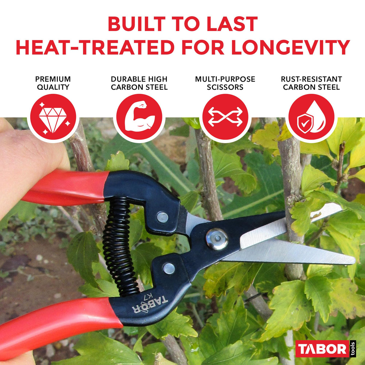 TABOR TOOLS K7A Pruning Shears with High Carbon Steel Blades, Straight Garden Snips & Pruning Scissors, Florist Shears for Deadheading, Trimming & Harvesting Herbs, Flowers, Fruits or Vegetables