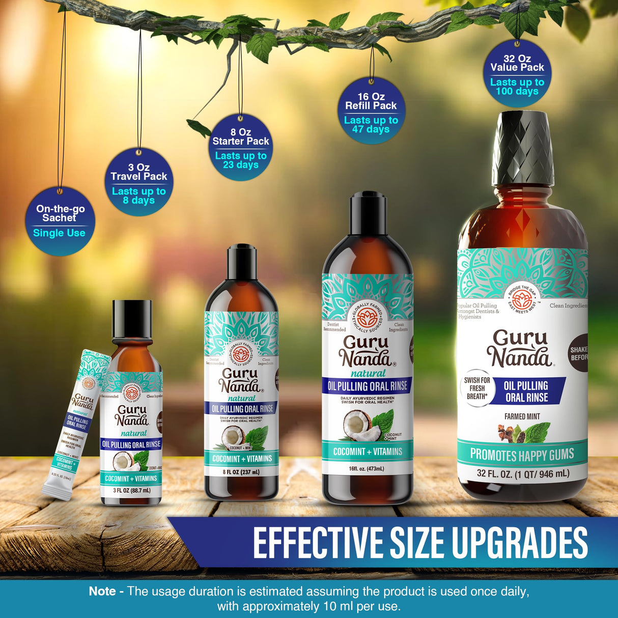 GuruNanda CocoMint Oil Pulling Mouthwash for Complete Oral Hygiene, 7 Essential Oils & Vitamins for Happy Teeth & Gums & Fresh Breath, Alcohol-Free, 32 oz