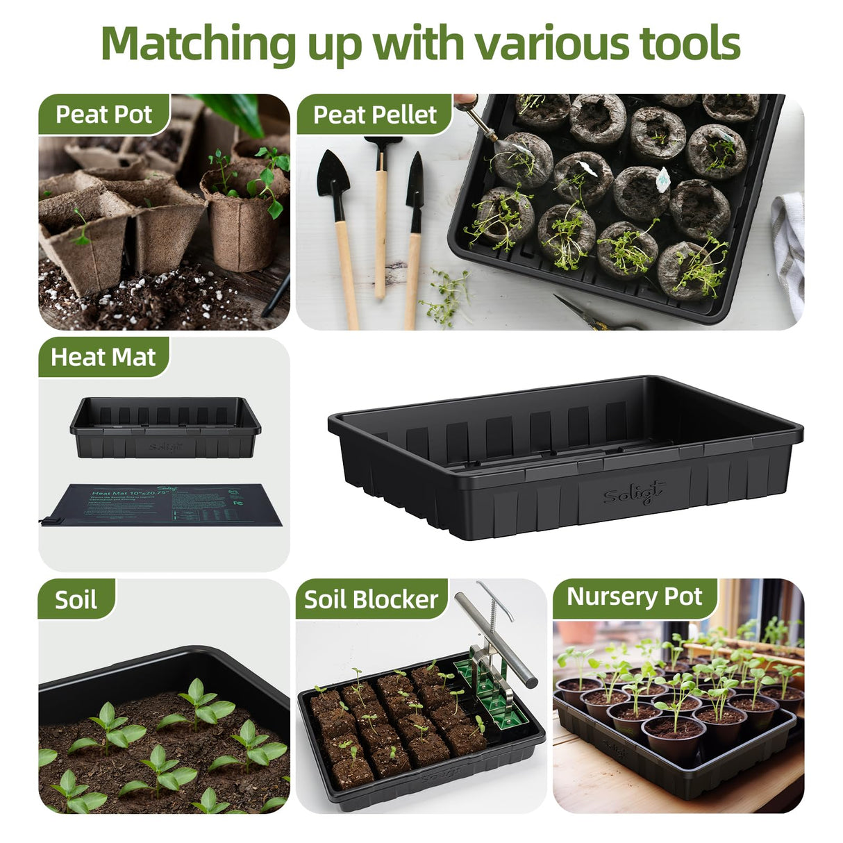 SOLIGT Extra Thick Heavy Duty 10 Pack Seed Starting Trays - Microgreens Growing Trays Seedling Plant Germination Starter Tray Transplant Fodder Flats, No Holes, No Leakage, Reusable, 14 * 10.8 * 2.3"