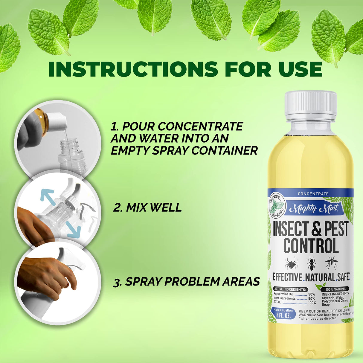 Mighty Mint Peppermint Oil Insect Repellent Concentrate– Natural Indoor & Outdoor Bug Control for Spiders, Ants, Roaches, and More – Plant-Based, Extra-Strong Formula - 8 oz