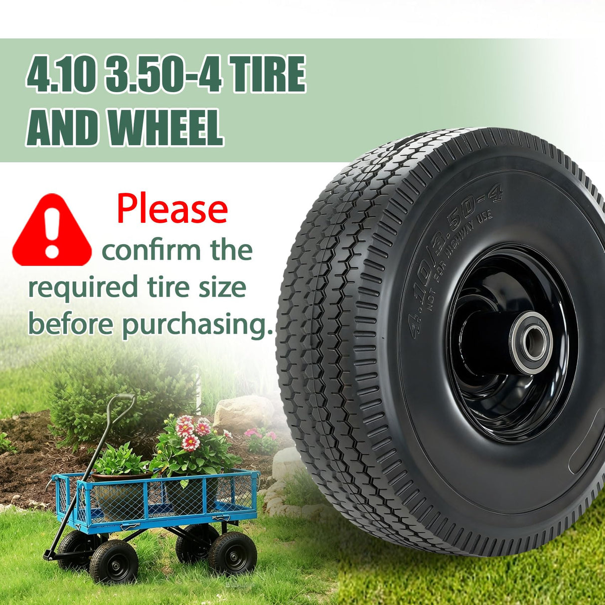 4.10/3.50-4 Tire and Wheel, 10" Solid Tires with 5/8” Bearing, Extra 3/4”&1/2” Bearings, 2.2” Offset Hub, Flat Free 4.10/3.50-4'' Wheels for Dollies, Hand Trucks, Tractors (2 Pack) (Black)
