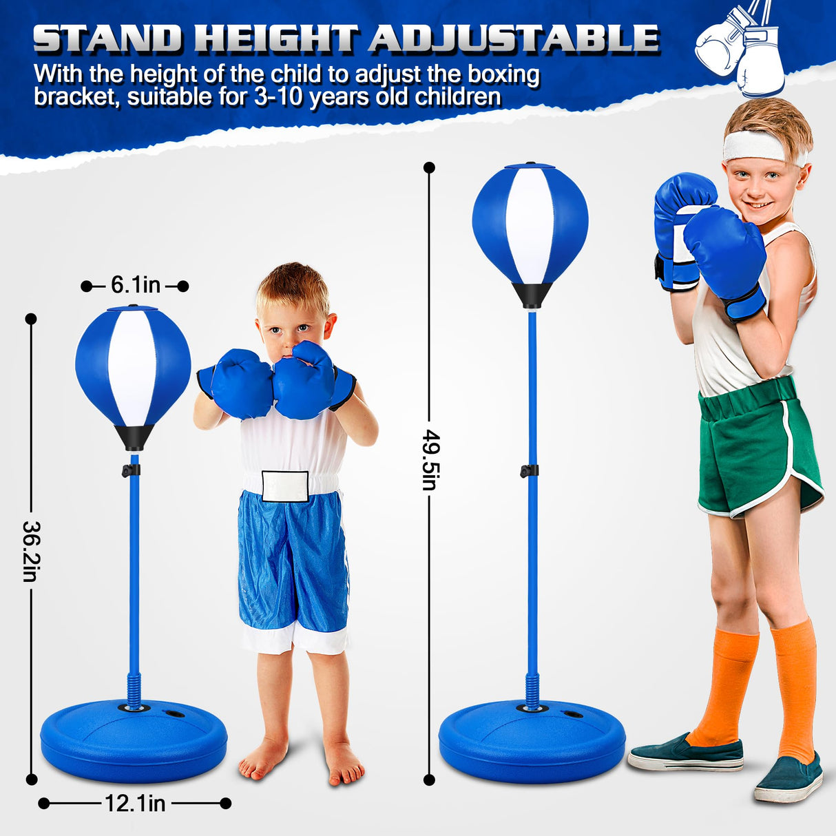 Punching Bag for Ages 3 4 5 6 7 8+ Years Old Kids, Boxing Bag Set Toy with Boxing Gloves, Height Adjustable Punching Bag, Sport Toy for Boys & Girls, Ideal Christmas Birthday Gift for Kids