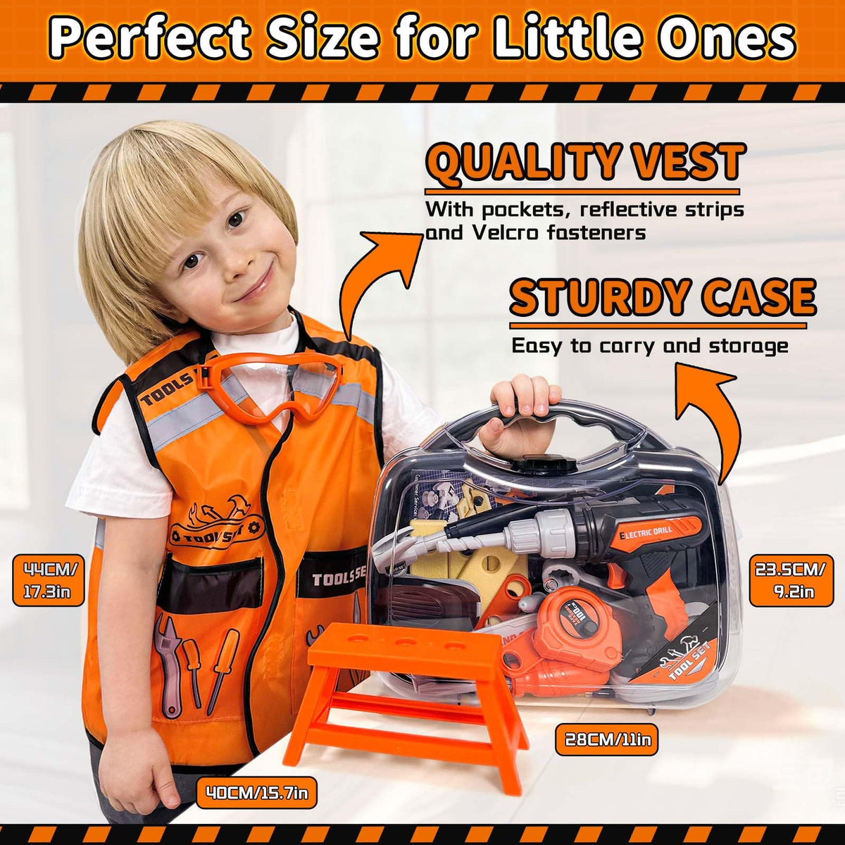 KidBloom Kids Tool Set, Toddler Tool Set with Box, Toys for 3 Year Old Boys