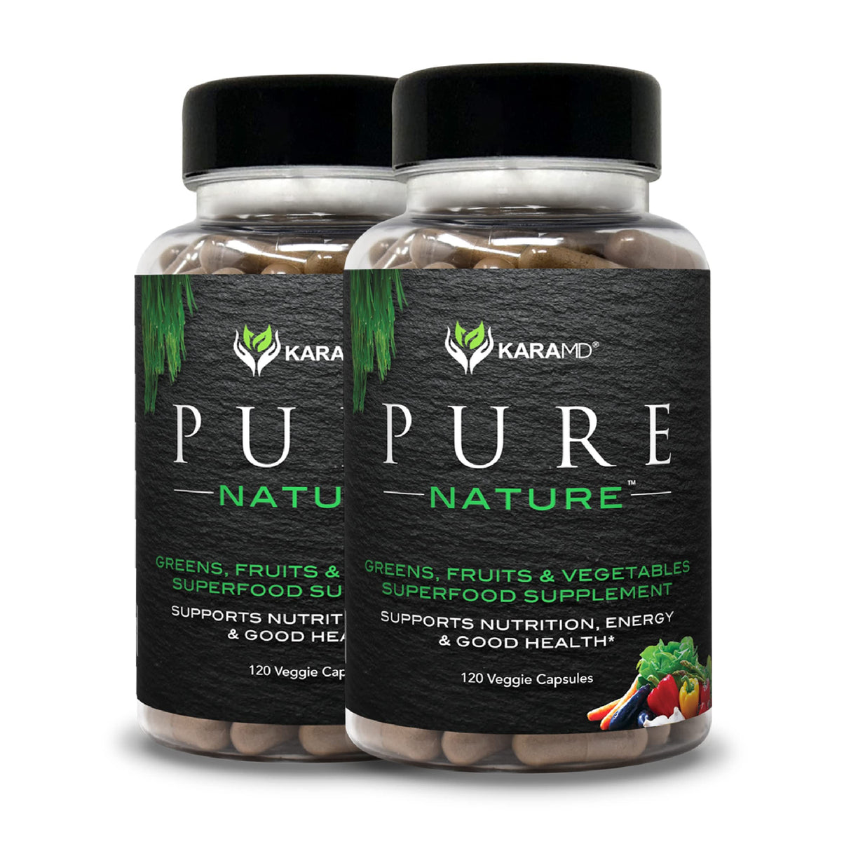 KaraMD Pure Nature | Greens, Fruit and Veggies Supplement | Vitamins, Fiber & Antioxidants | 20 Fruits and Vegetables Supplements for Energy & Digestion | Gluten Free & Vegan Friendly (2 Pack)