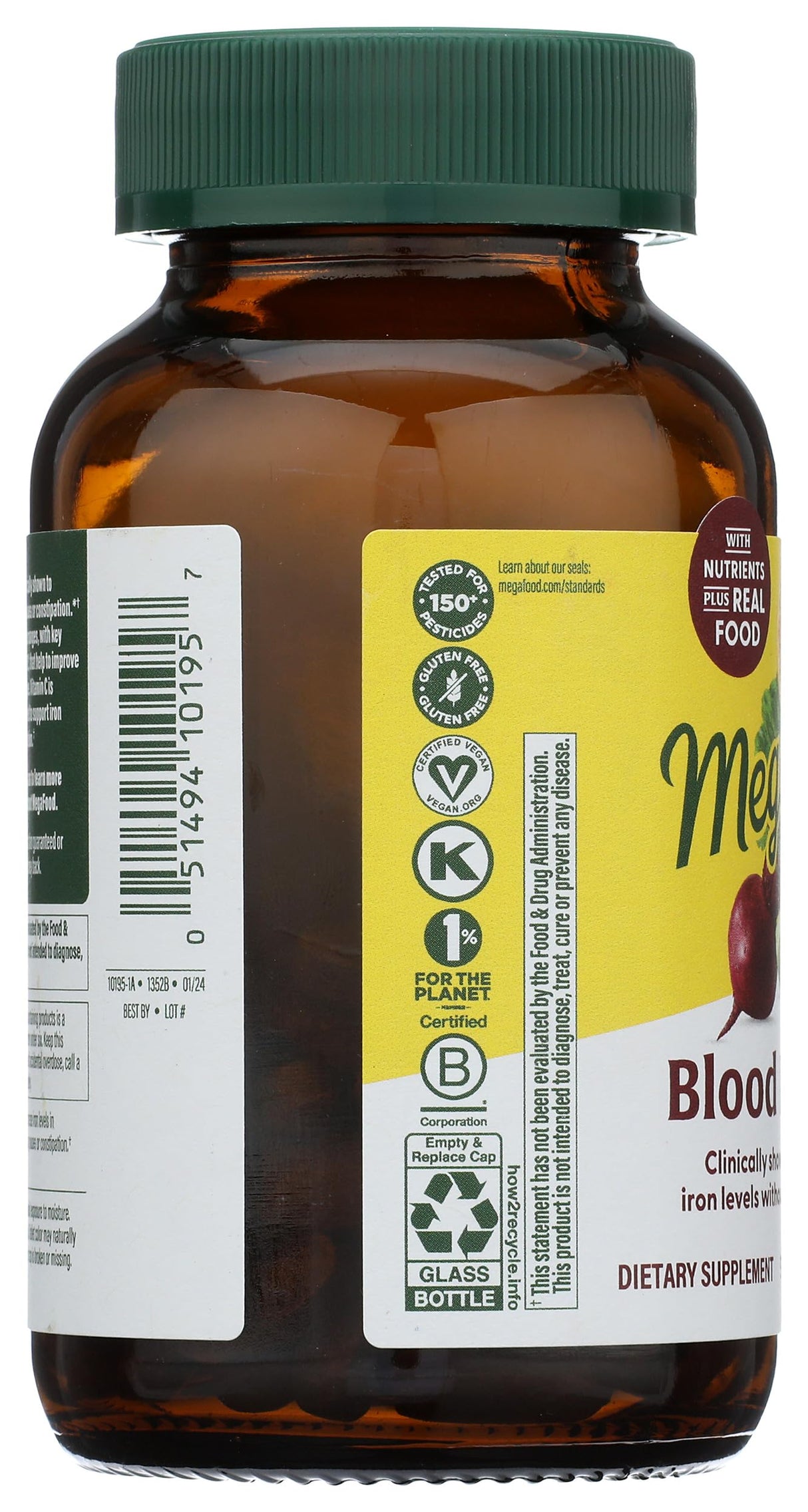 MegaFood Blood Builder Iron Supplement Clinically Shown to Increase Iron Levels Without Side Effects, Vegan Supplement For Women with Vitamin C, Vitamin B12 & Folic Acid, 90 Tablets