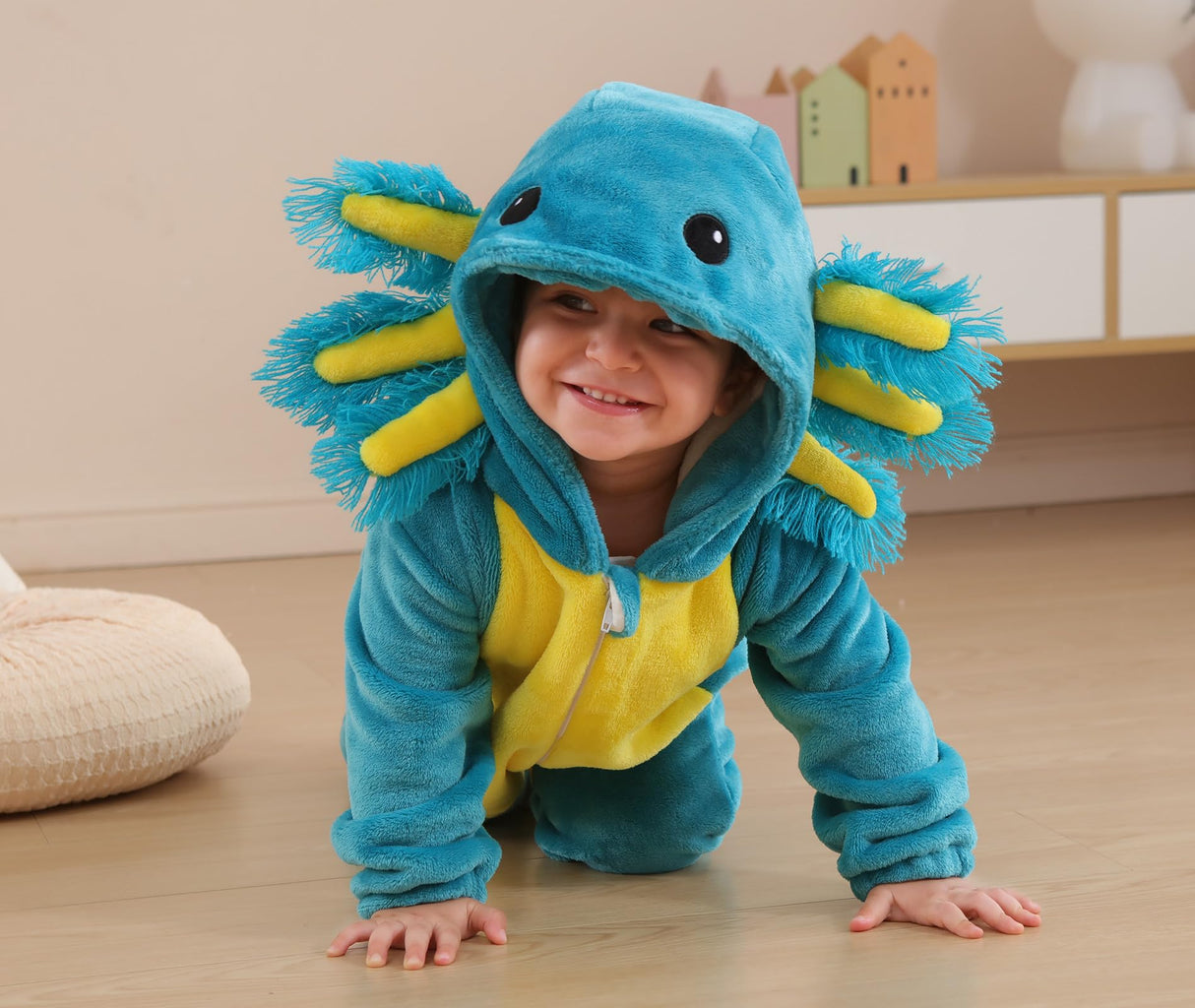 CuteOn Axolotl Toddler Halloween Costume Onesie Cosplay Romper Christmas Infants Baby Costume Blue 2-3 Years