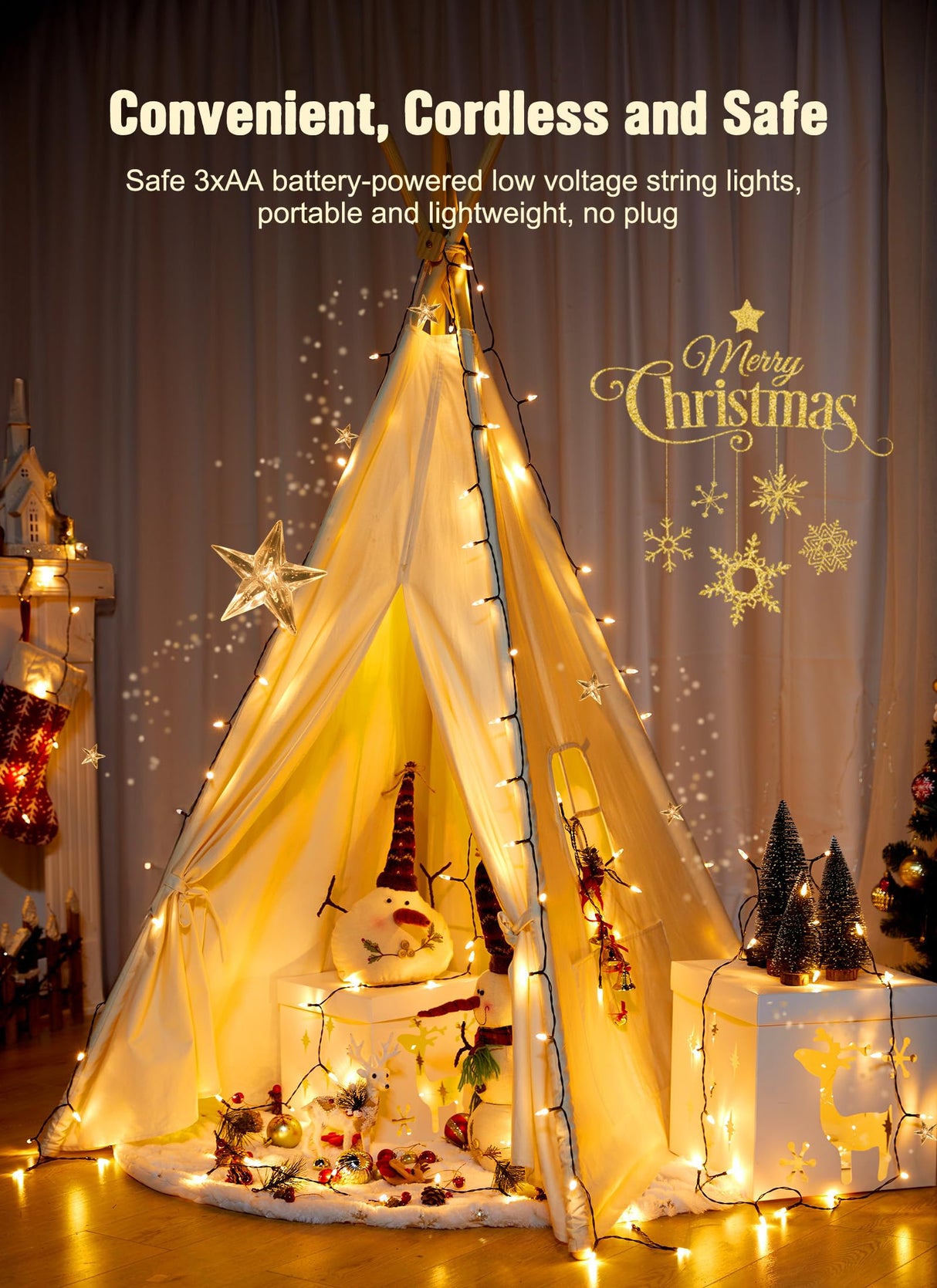 Battery Operated Christmas String Lights, 8ft 20 LED Mini Lights with Timer, Christmas Tree Lights for Indoor Outdoor Bedroom Wedding Party Holiday Xmas Decoration,Warm White(4 Pack)