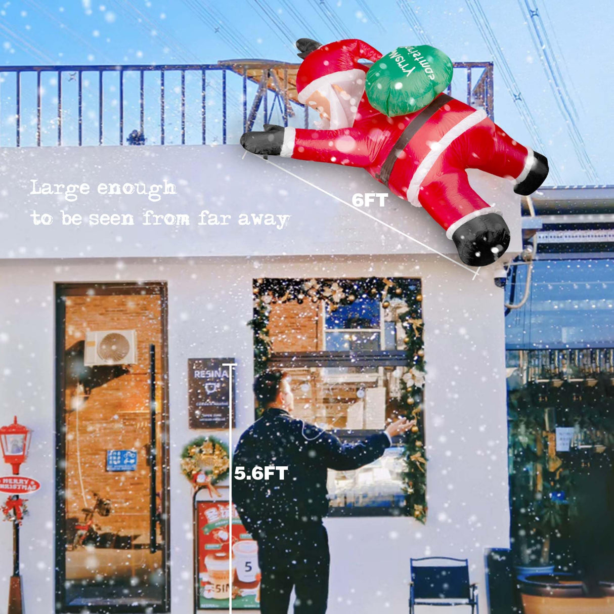 TwoBees 6FT Christmas Inflatables Outdoor Decorations Joy Hanging Santa Claus Gift Bag, Very Bright LED Lights Blow Up Giant Christmas Decor for Indoor Yard Outside Fall Vacation Holiday Party Lawn