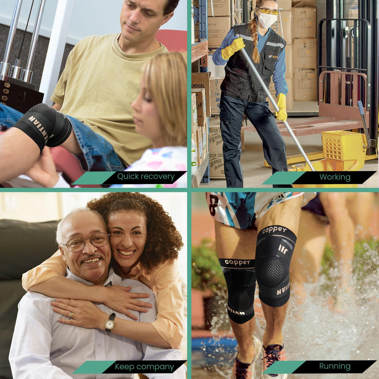 JIUFENTIAN Knee Support for Women and Men with Strap (2pack) Copper Knee Brace for Women Arthritis Pain-Knee Sleeves for Working Out,Running and Knee Pain Relief(X-Large)