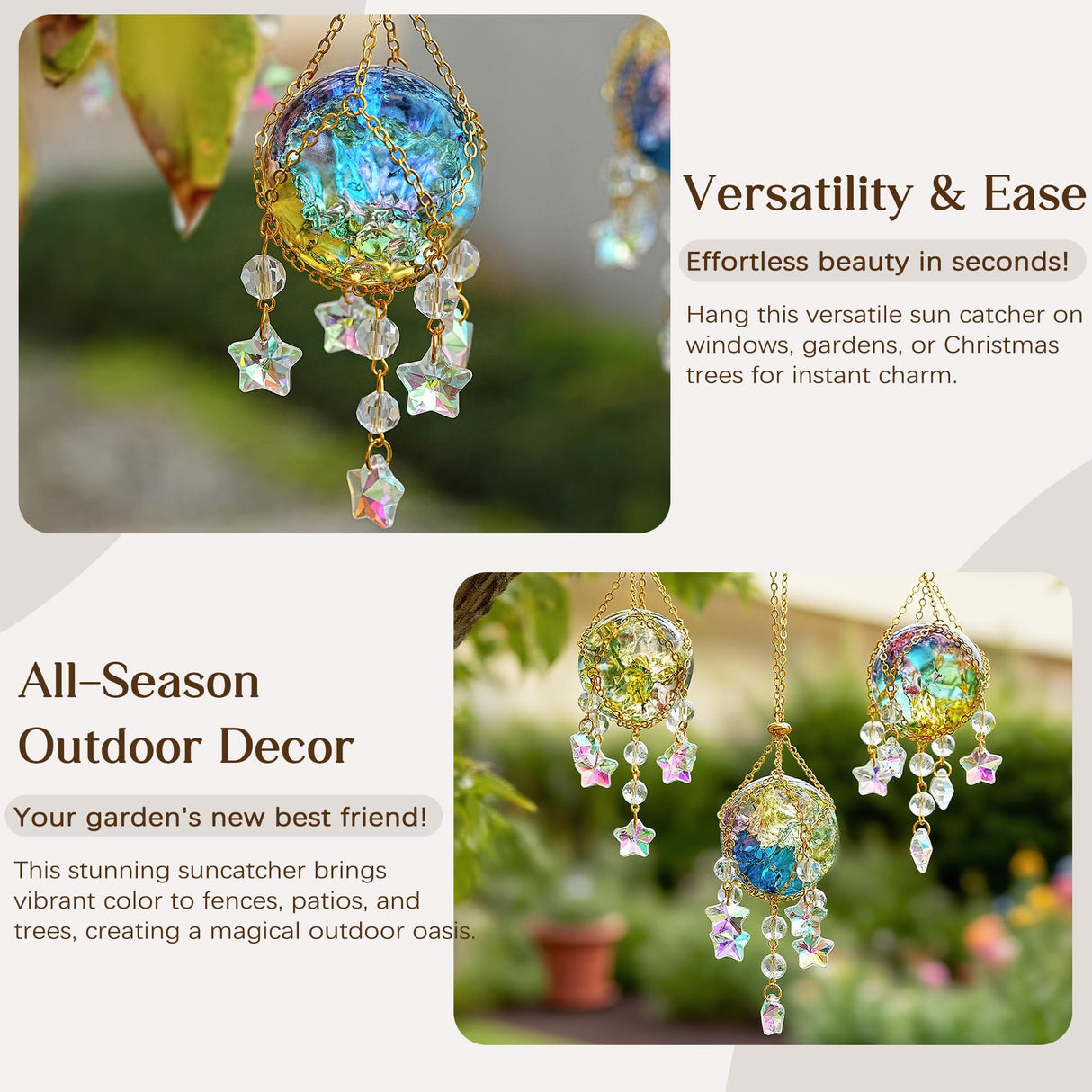 3 Pcs Crystal Suncatchers with 40mm Ice Cracked Ball Window Hanging Pendant