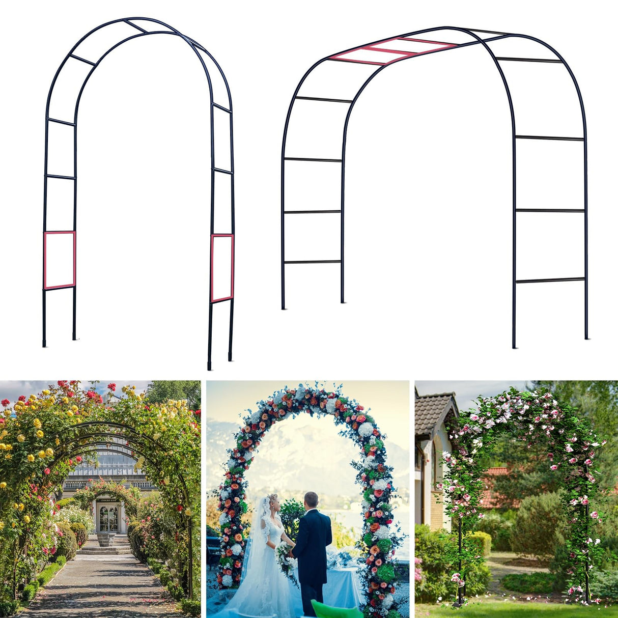 Thickened Tube Garden Arch Trellis - Metal Garden Arbor for Climbing Plants