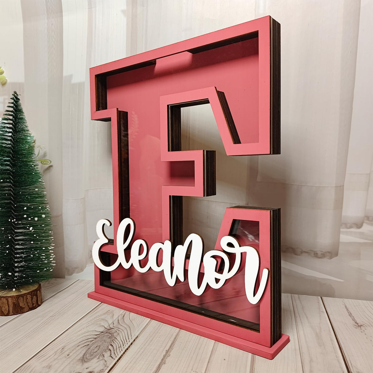 Personalized Name Letter Piggy Bank, 10 Inch Large Wooden Piggy Bank for Kids, 26 Letters Custom Wood Money Box Gift for Boys Girls Christmas Birthday