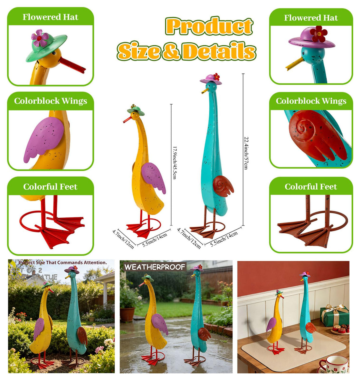 The Aura Collective 22" Duck Garden Statue Set of 2 Metal Ducks