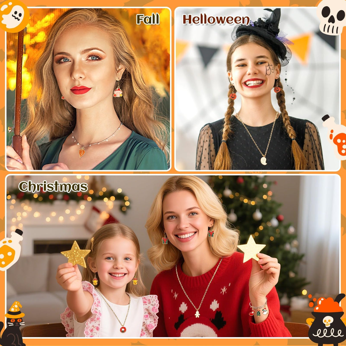 SANNIX 350Pcs Holiday Charm, Mixed Fall Thanksgiving Halloween Christmas Charms Jewelry Bangle Pendants for Bracelet Necklaces Earrings Making Supplies