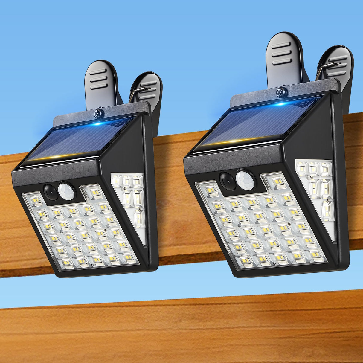 Thumok Clip On Solar Lights Outdoor,Motion Sensor Outdoor Lights, 72LEDs 600LM Solar Lights with Motion Sensor,Outdoor Solar Lights for Fence,Deck Railing, Gutter,Patio,Garden (2, Black)