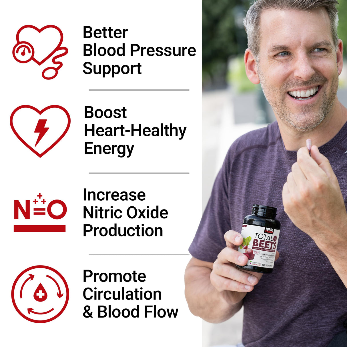 Force Factor Total Beets Blood Pressure Support Beet Root Capsules, 1800mg Organic Beet Root Powder Beet Supplement with Hawthorn Berry to Support Circulation and Blood Flow, 90 Vegetable Capsules